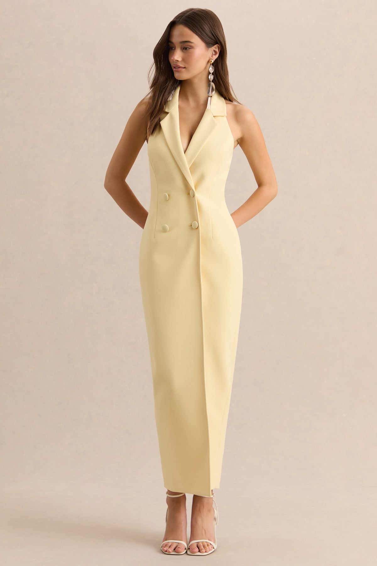 Hana | Lemon Plunge-Neck Tailored Maxi Dress Hana | Lemon Plunge-Neck Tailored Maxi Dress
