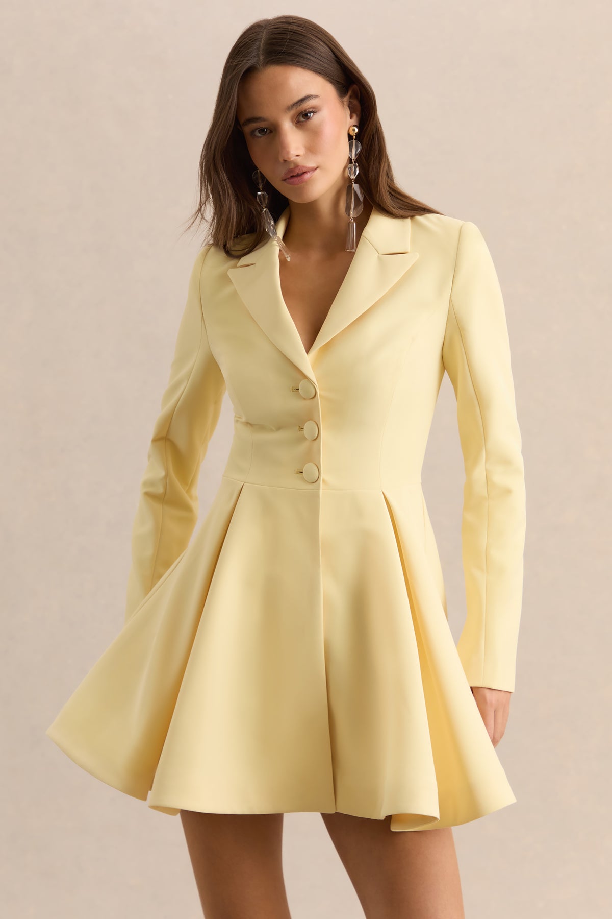 Etherea Lemon Plunge-Neck Skater Mini Dress Club L London - USA Etherea Lemon Plunge-Neck Skater Mini Dress Club L London - USA
