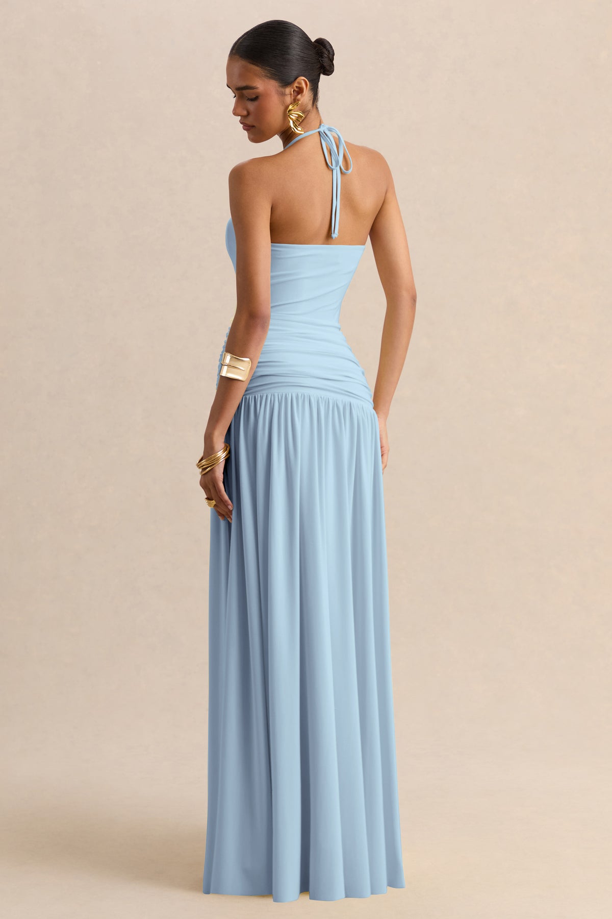 Nicolette Powder Blue Square-Neck Maxi Dress With Ruched-Detailing Club L London - USA Nicolette Powder Blue Square-Neck Maxi Dress With Ruched-Detailing Club L London - USA
