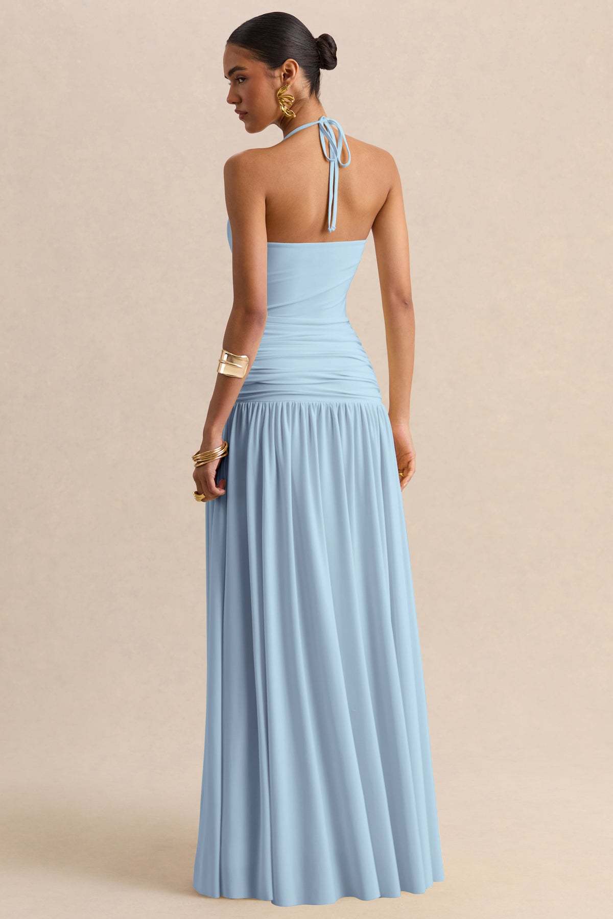 Nicolette Powder Blue Square-Neck Maxi Dress With Ruched-Detailing Club L London - USA Nicolette Powder Blue Square-Neck Maxi Dress With Ruched-Detailing Club L London - USA