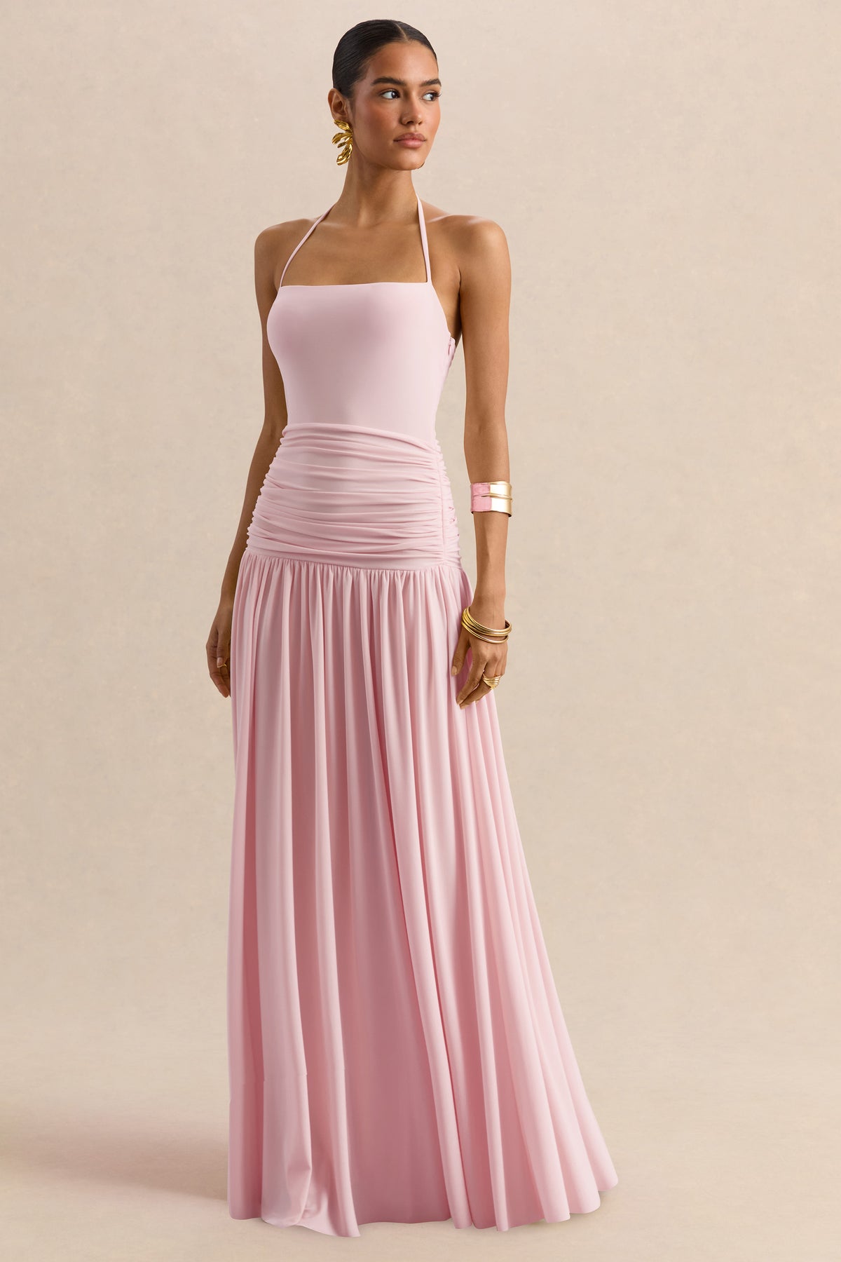 Nicolette Pink Square-Neck Maxi Dress With Ruched-Detailing Club L London - USA Nicolette Pink Square-Neck Maxi Dress With Ruched-Detailing Club L London - USA