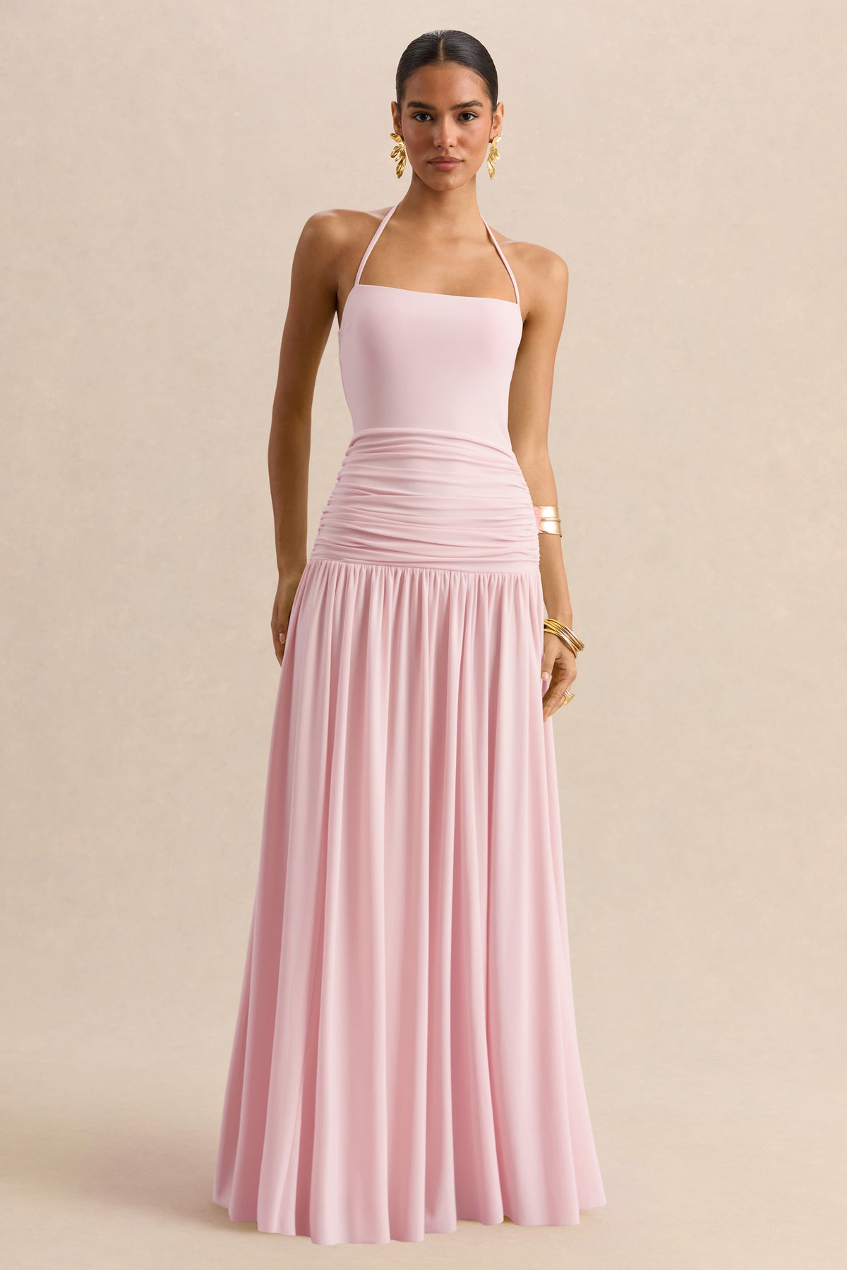 Nicolette Pink Square-Neck Maxi Dress With Ruched-Detailing Club L London - USA Nicolette Pink Square-Neck Maxi Dress With Ruched-Detailing Club L London - USA