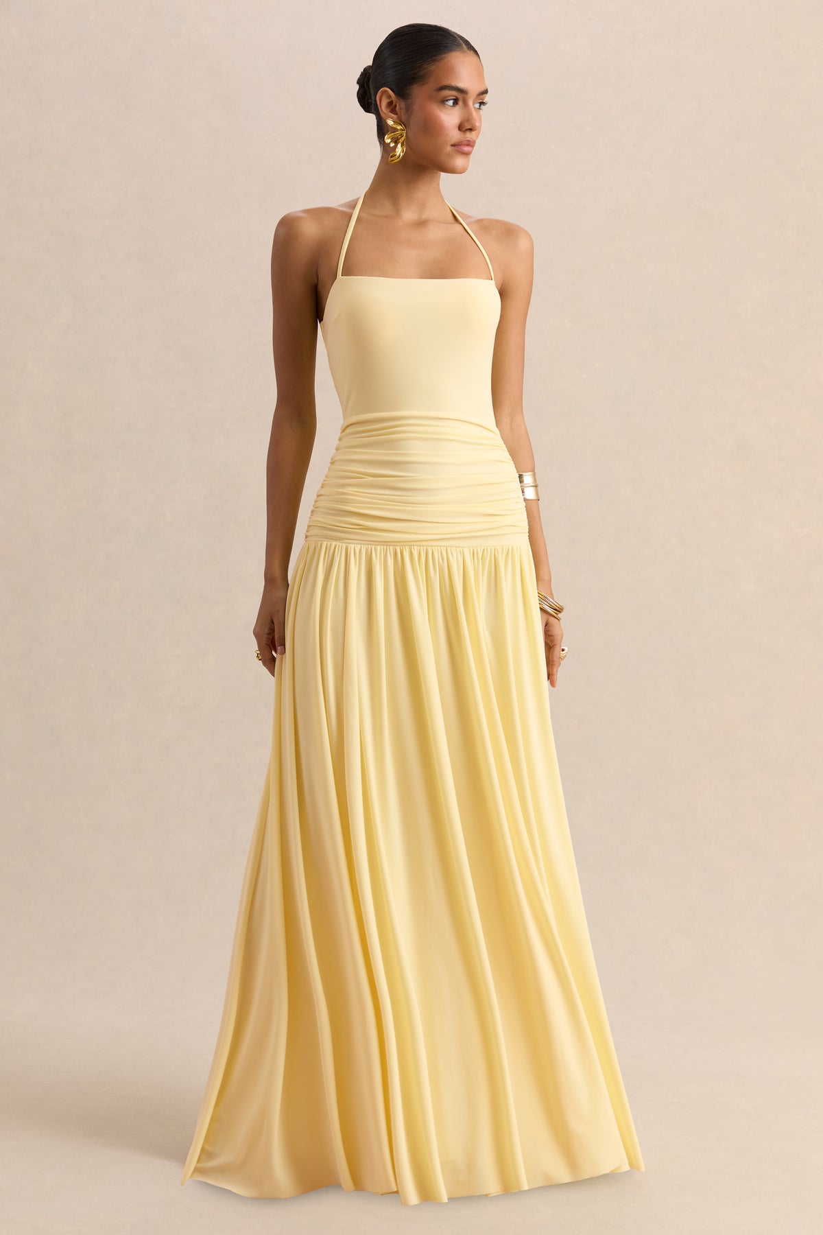 Nicolette Lemon Square-Neck Maxi Dress With Ruched-Detailing Club L London - USA Nicolette Lemon Square-Neck Maxi Dress With Ruched-Detailing Club L London - USA
