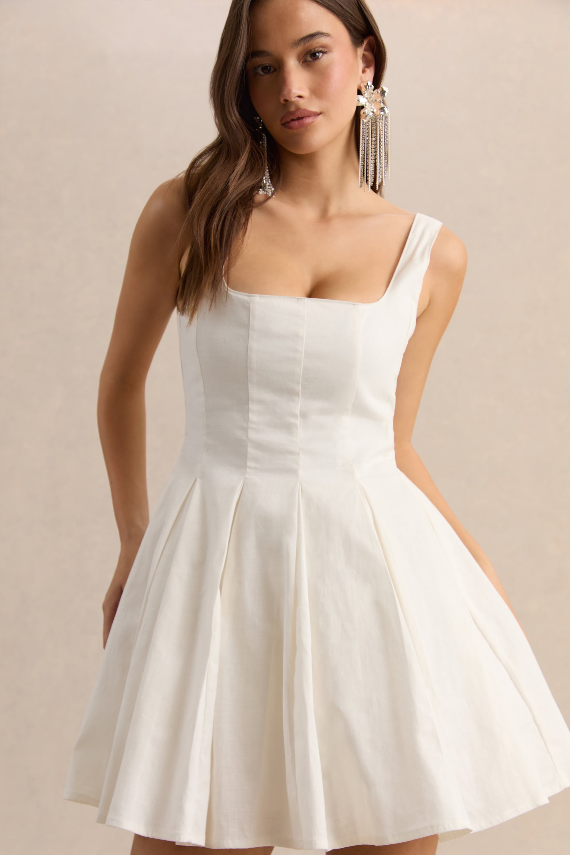 white formal skater dress white square neck skater dress Kathryn Square Neck Mini Dress White Girl In Mind