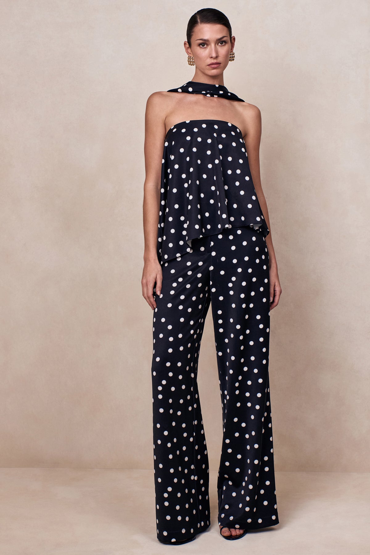 ECM_CL137199001 - Evandra _ Black & White Satin Polka Dot Bandeau Top With Scarf 03.jpg