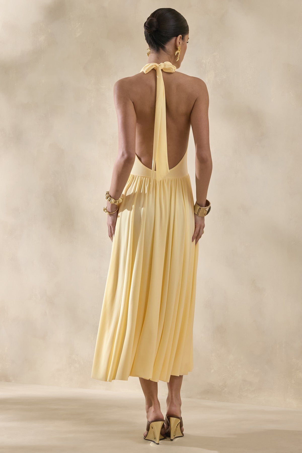 Veyra | Lemon Plunge Cowl-Neck Midi Dress - UK 6 Lemon Veyra | Lemon Plunge Cowl-Neck Midi Dress - UK 6 Lemon