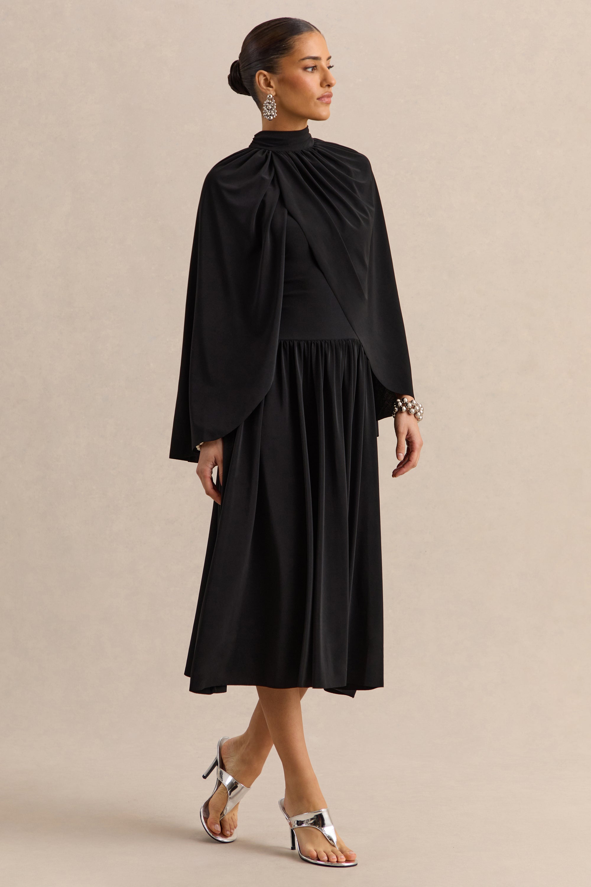 black midi cape dress Honora