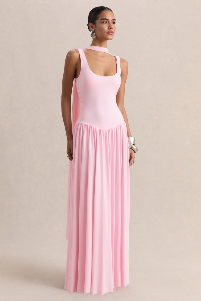womens pink maxi dress Aurina | PINK Square-Neck Maxi Dress With Cape