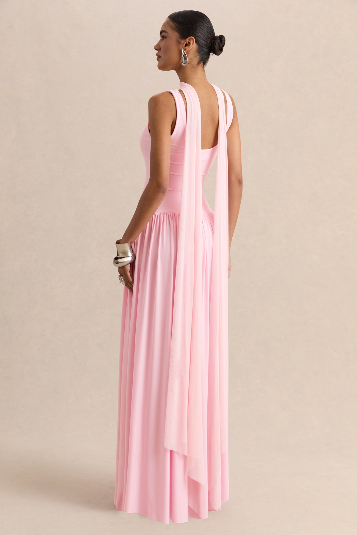 Aurina | PINK Square-Neck Maxi Dress With Cape Aurina | PINK Square-Neck Maxi Dress With Cape