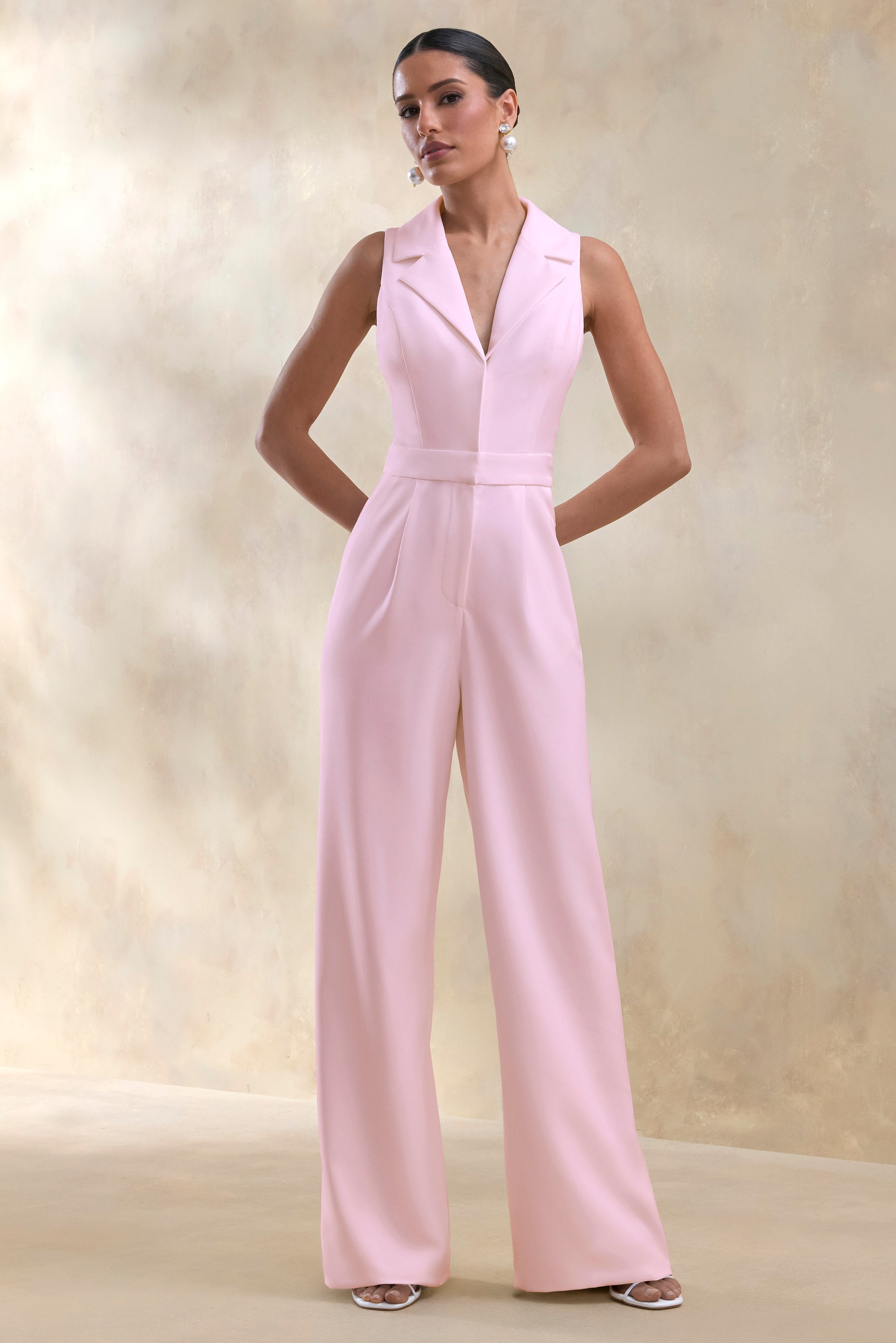 pink dress jumpsuit Long Prom Jumpsuit with Ruffled Cap Sleeves Red / 0