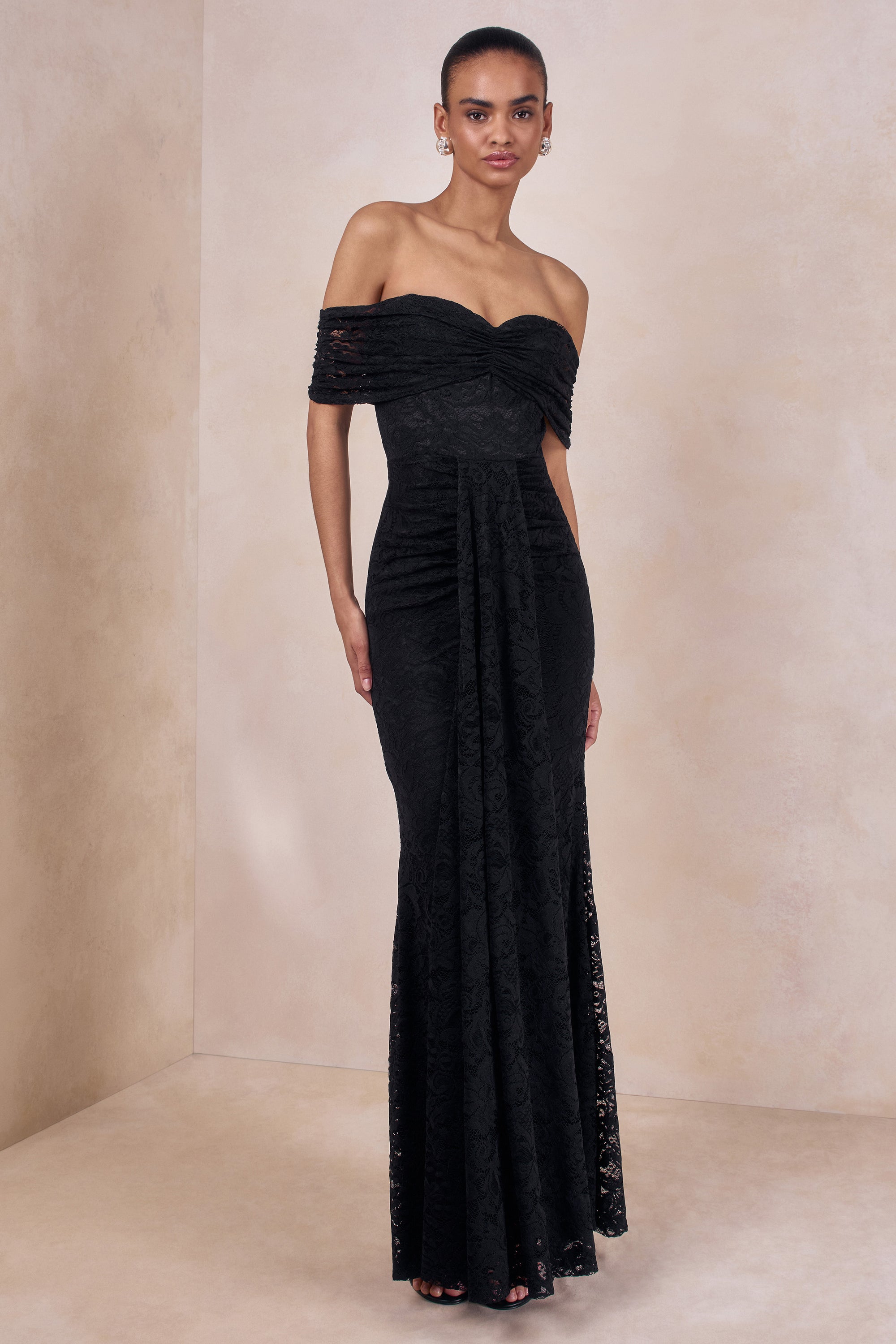 bardot lace black dress Bardot Aralia Lace Satin Maxi Dress in Black