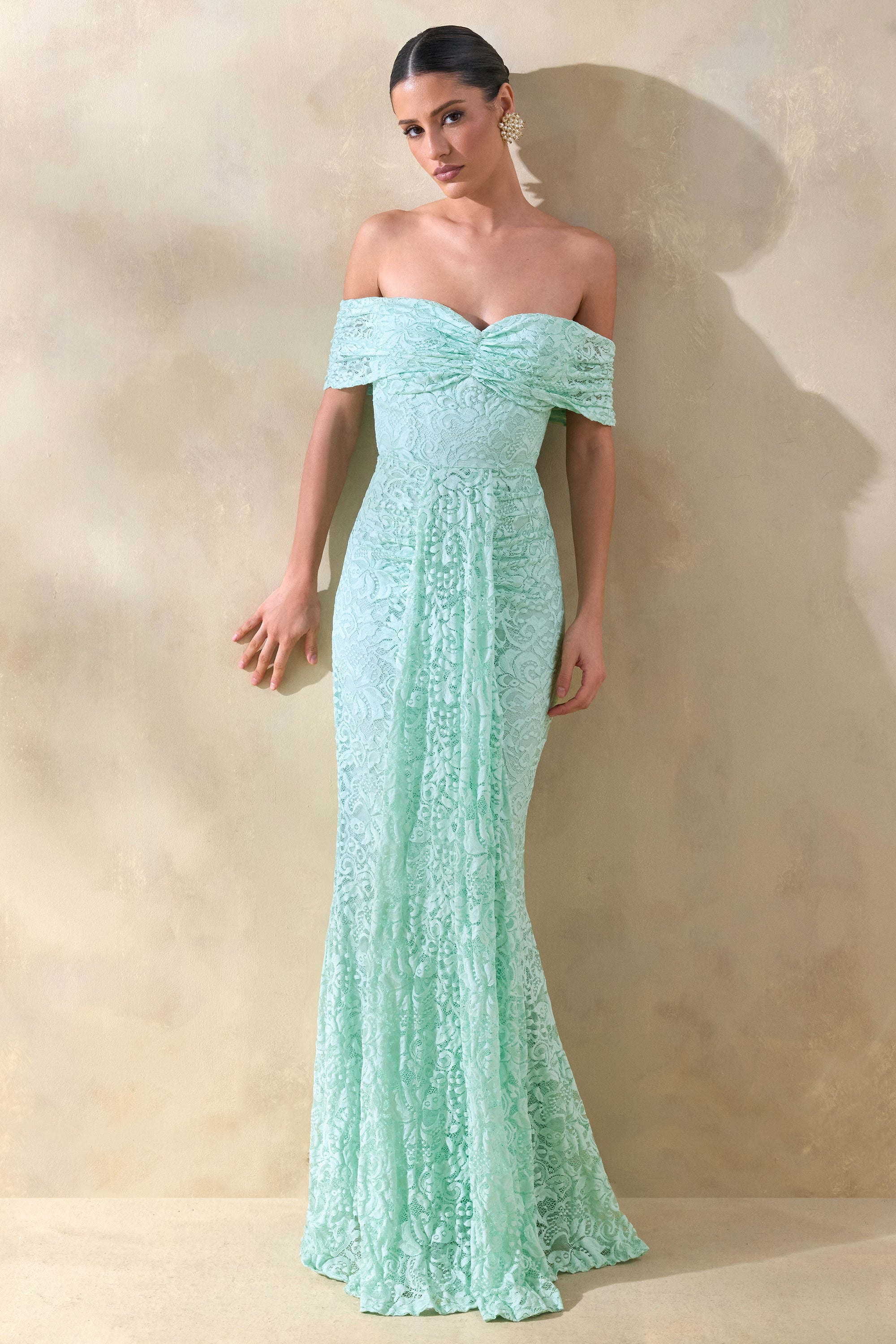 mint green lace maxi dress Rhema Mint Green Tiered Maxi Dress with Lace Trim, M / Green