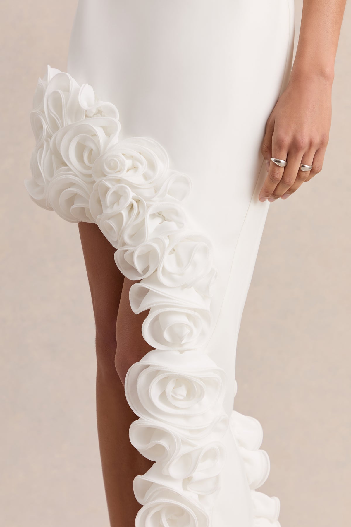 Indira White Halter-Neck Maxi Dress With Asymmetric-Floral Hem Club L London - USA Indira White Halter-Neck Maxi Dress With Asymmetric-Floral Hem Club L London - USA
