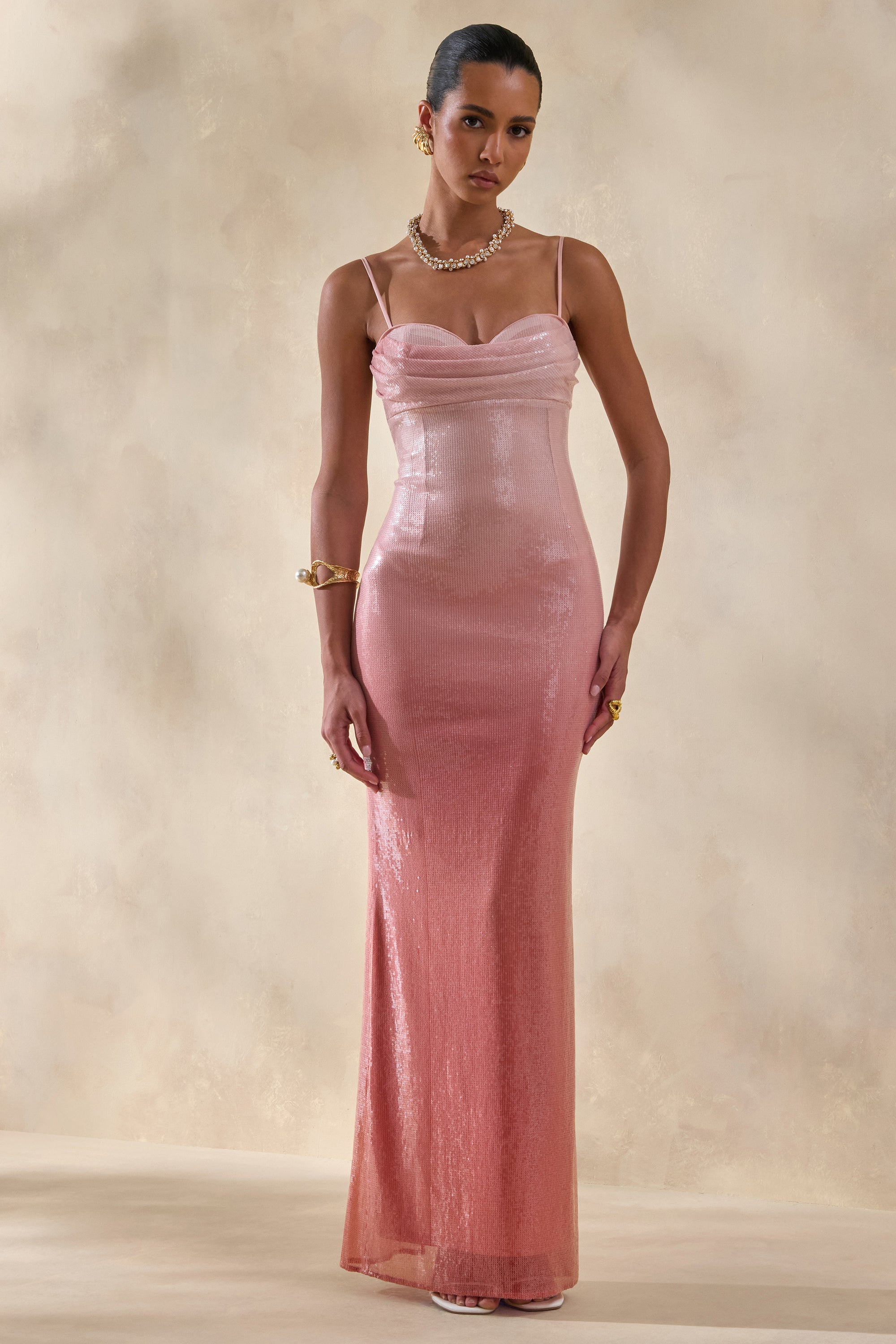 ombre sequin long dress Blue Long Sleeve Sequin A Line Ombr Gown