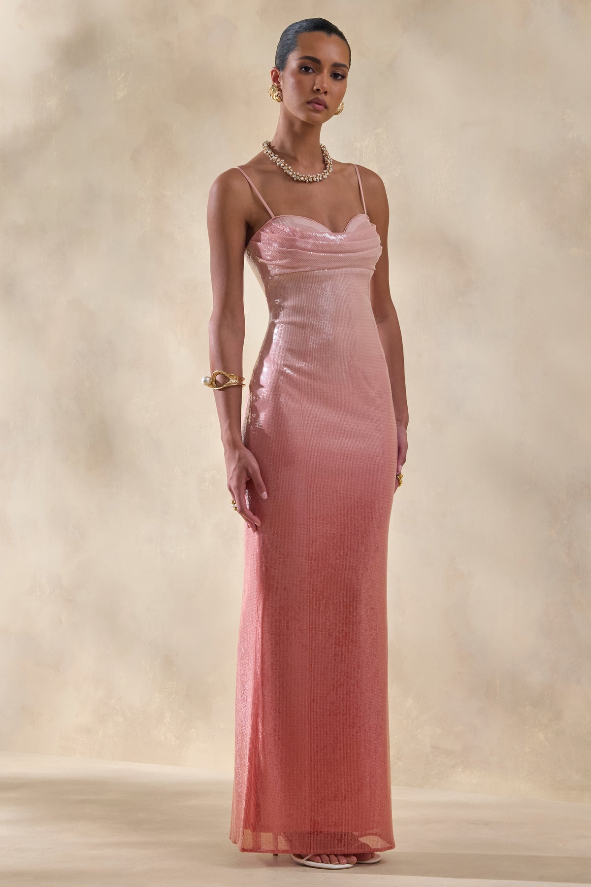 coral maxi dress Coral Maxi Dress With Crochet Trim And Lining main image 0