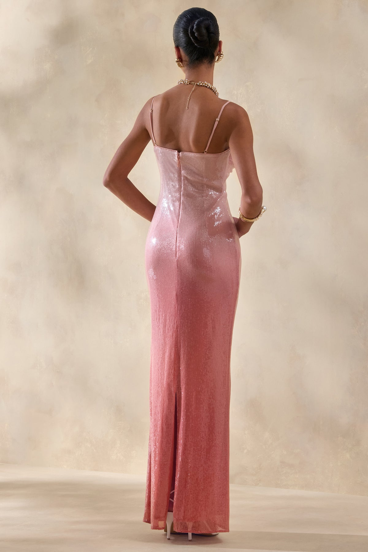 cowl neck sequin dress Feloria Coral Ombre Sequin Cowl-Neck Maxi Dress – Club L London