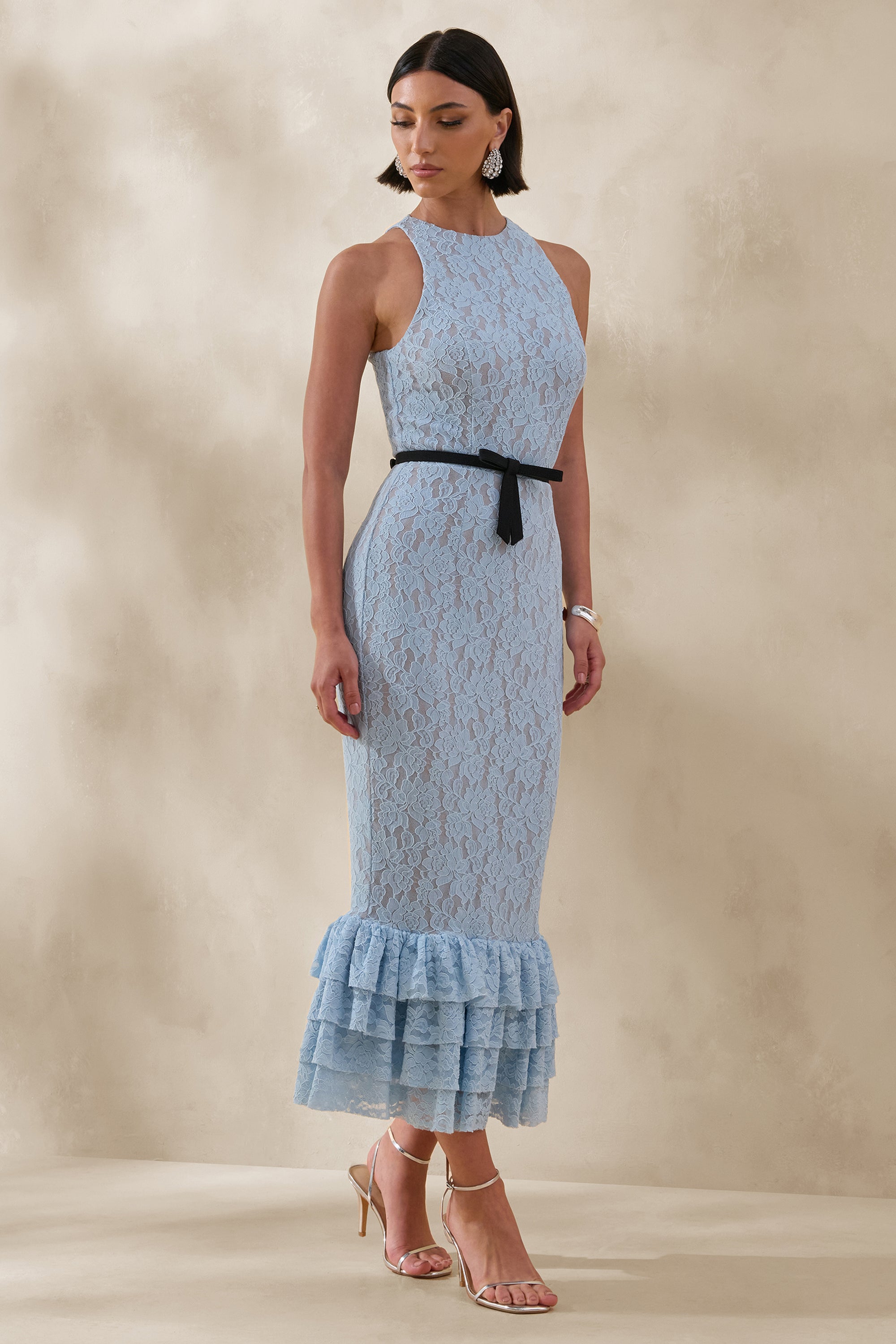 blue grey lace dress Wedtrend Women Grey Blue Long Prom Dress A Line Spaghetti Straps Formal Dress with Appliques, Grey Blue / US4