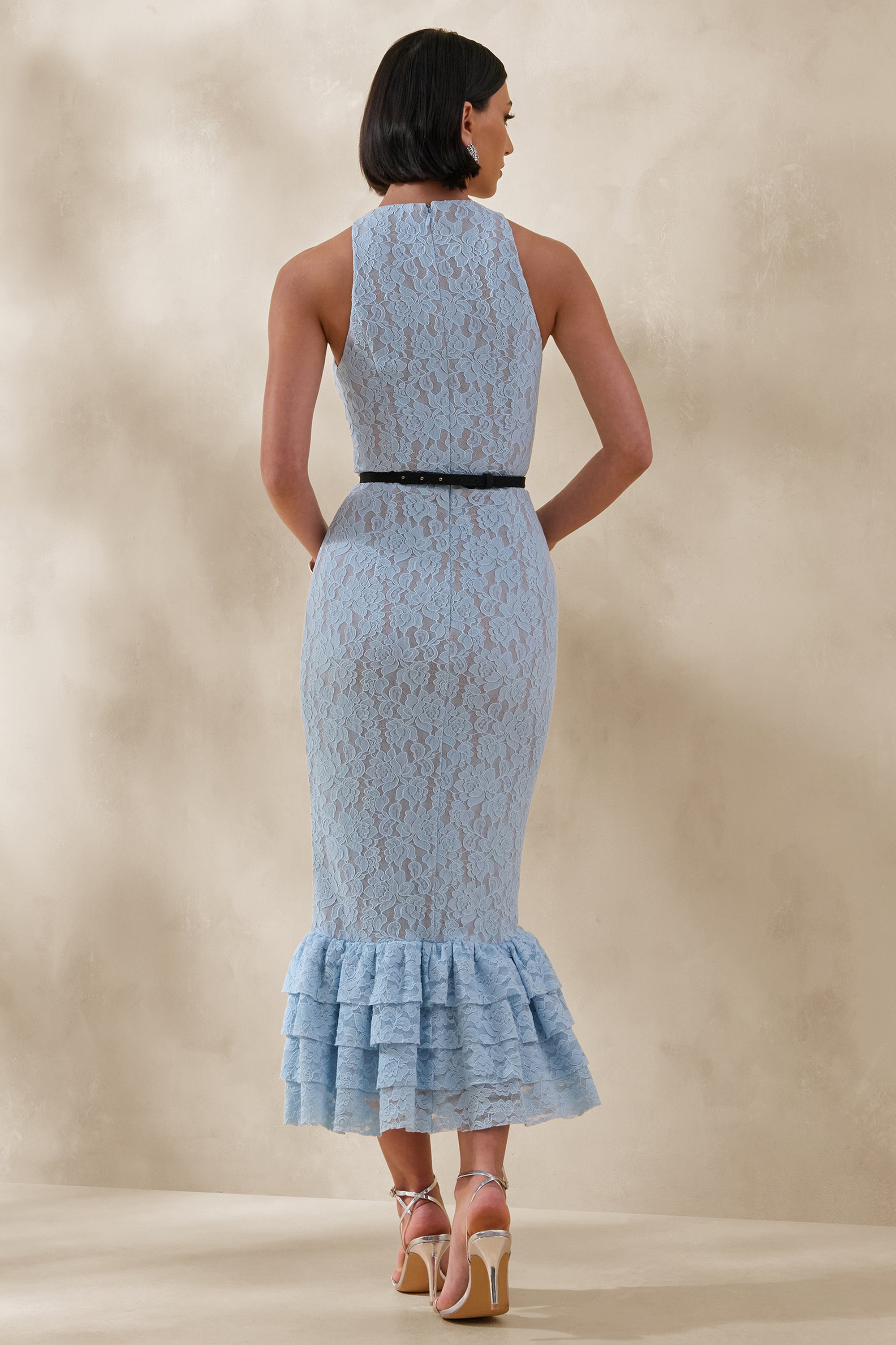 lace sheath dress blue Calvin Klein Metallic Floral Lace Sheath Dress V-Neck 3/4 Sleeve MOB 16W NWT