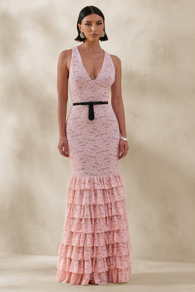 pink dress with black lace Plus Size Gothic Wedding Dress in Blush Pink and Black color Size 2 / Pink