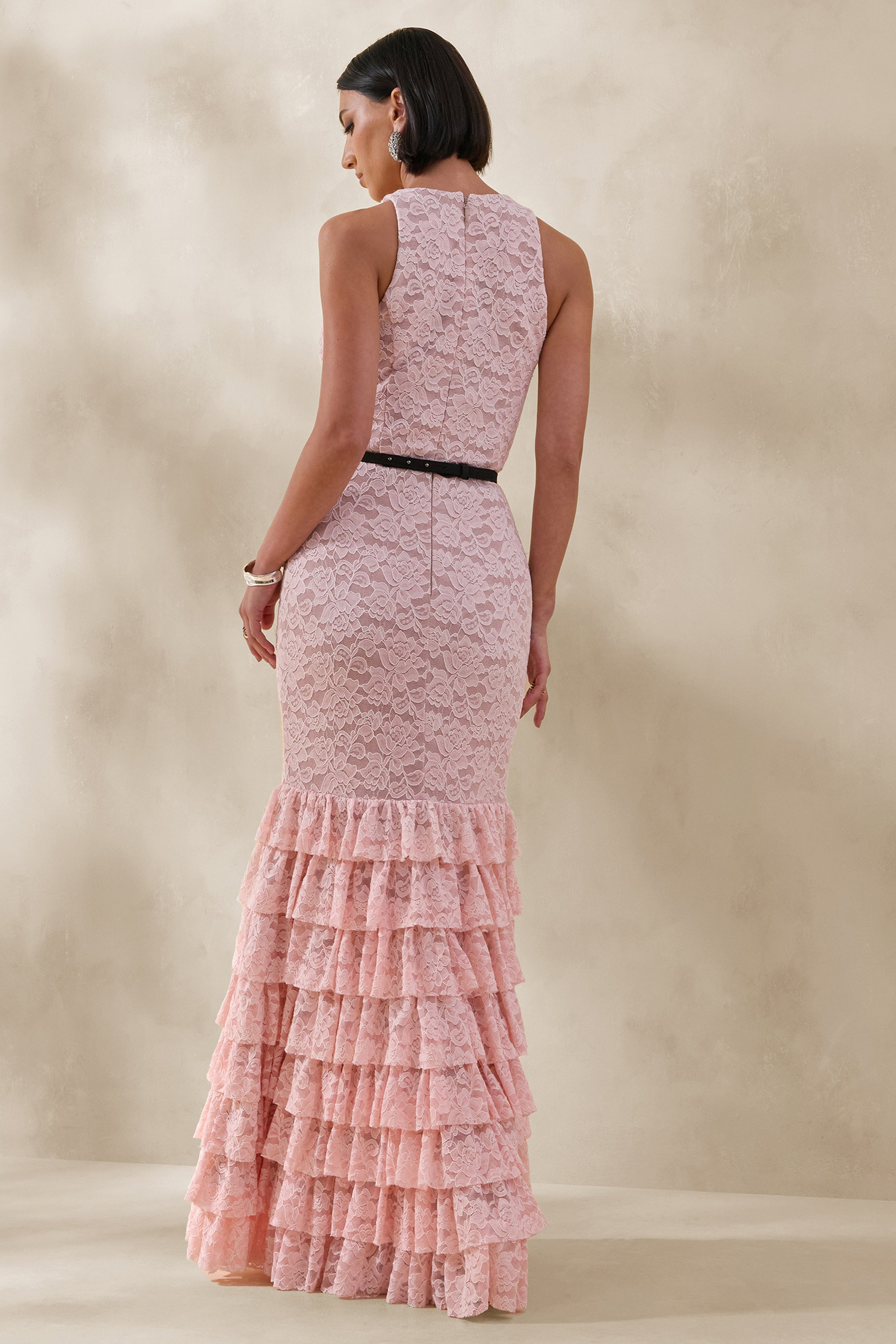 pink evening dress black lace Black lace over pink satin short cocktail dress style Clarisse 1323A