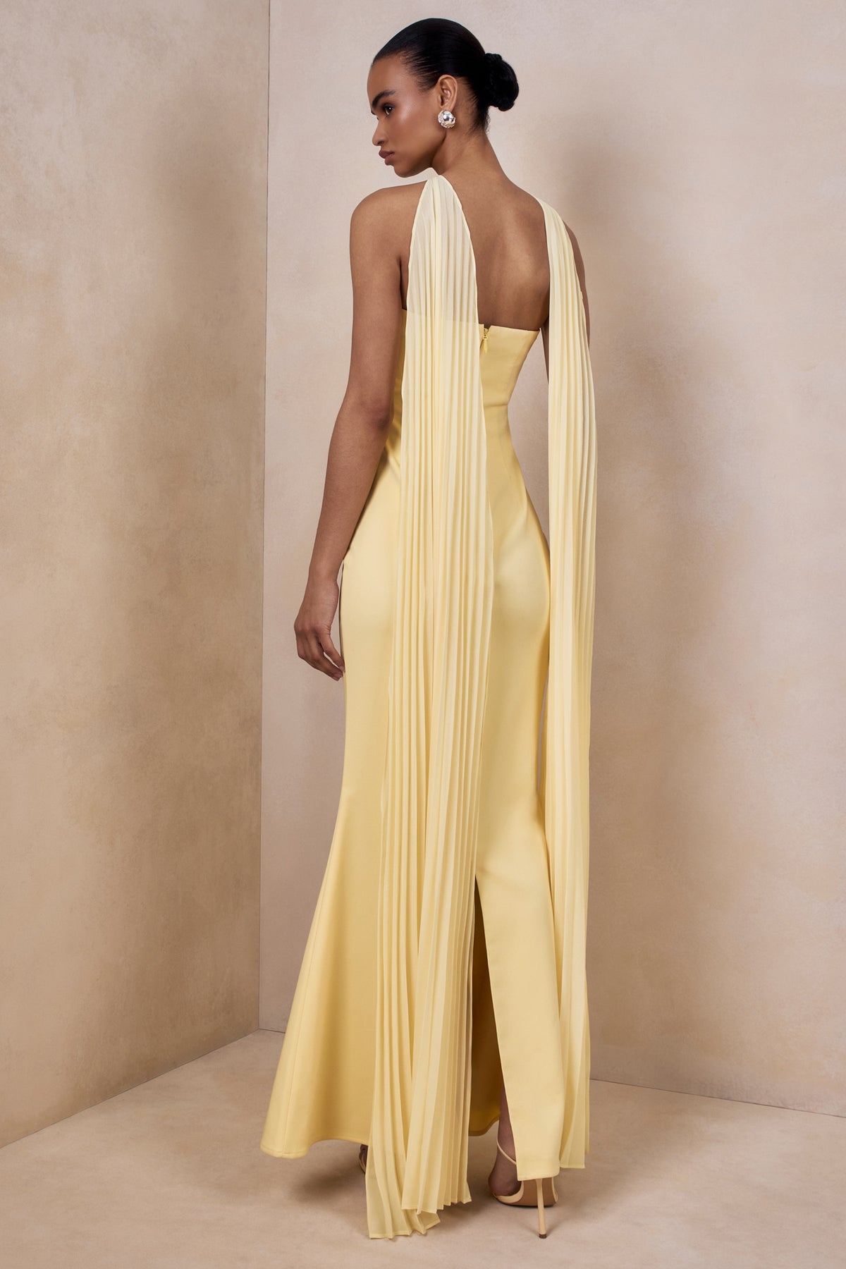 Avery | Lemon Bandeau Maxi Dress With Embellished Scarf - UK 12 Lemon Avery | Lemon Bandeau Maxi Dress With Embellished Scarf - UK 12 Lemon