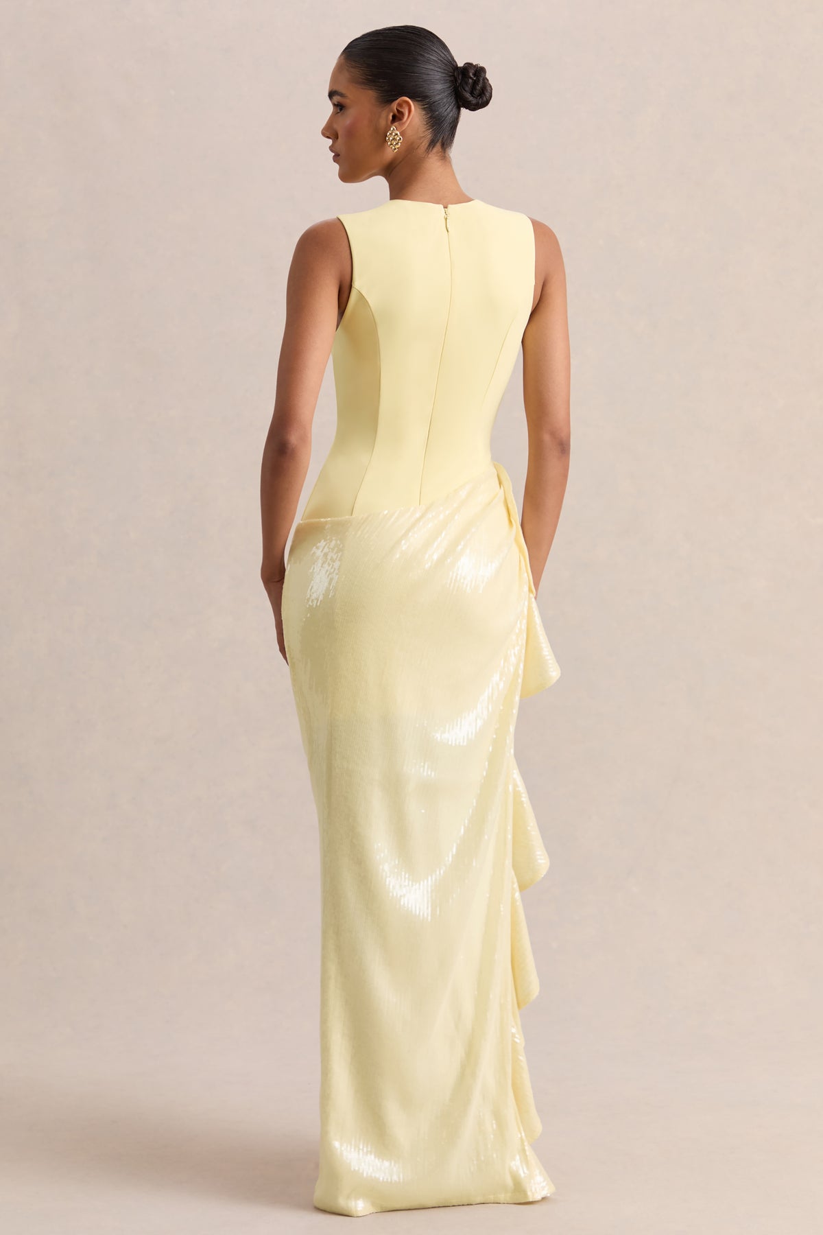 sheer yellow dress Ada | Lemon Crew-Neck Maxi Dress With Sheer Skirt And Ruffled Detailing