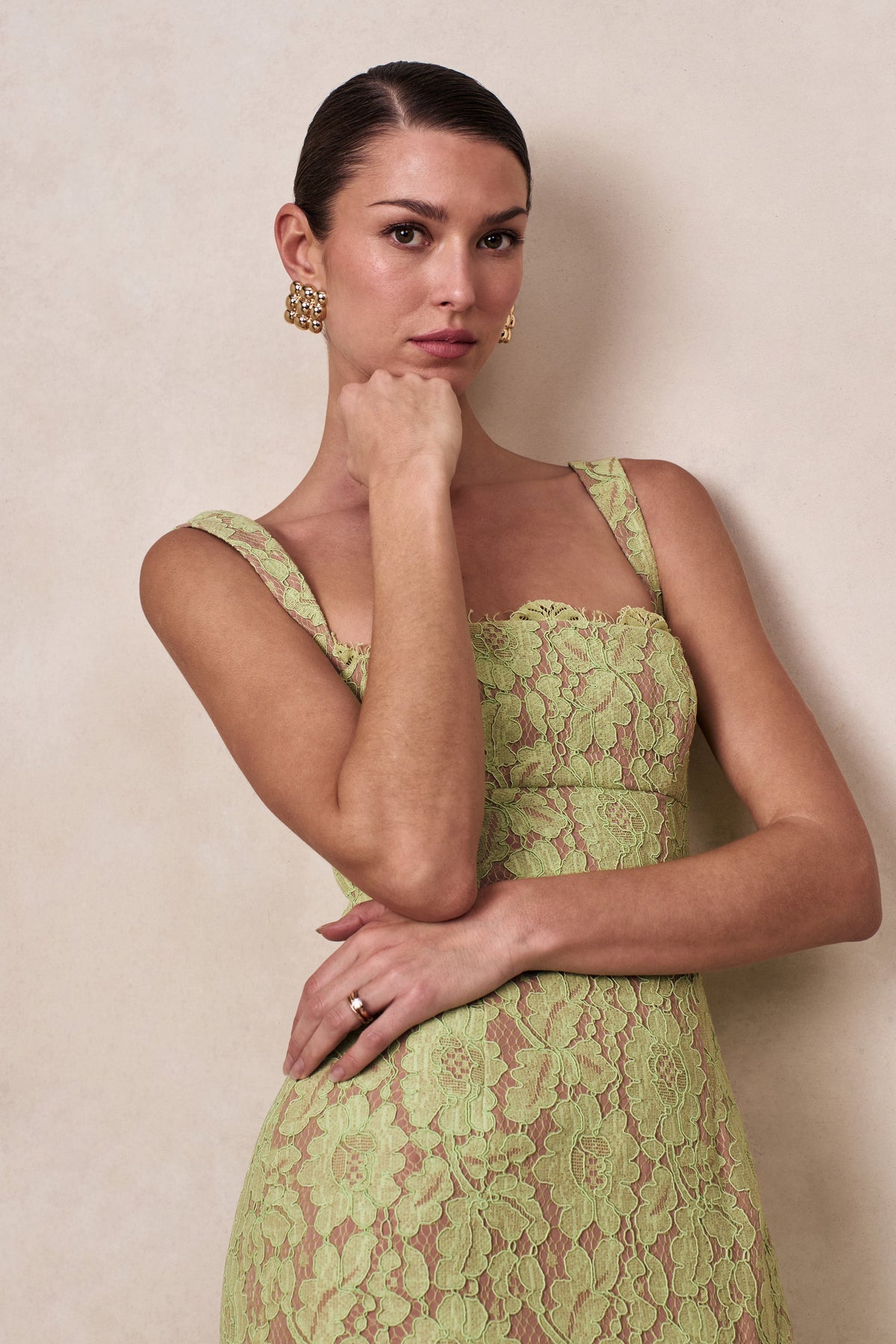 Zarisse | Green Lace Square-Neck Maxi Dress - UK 12 Green Zarisse | Green Lace Square-Neck Maxi Dress - UK 12 Green
