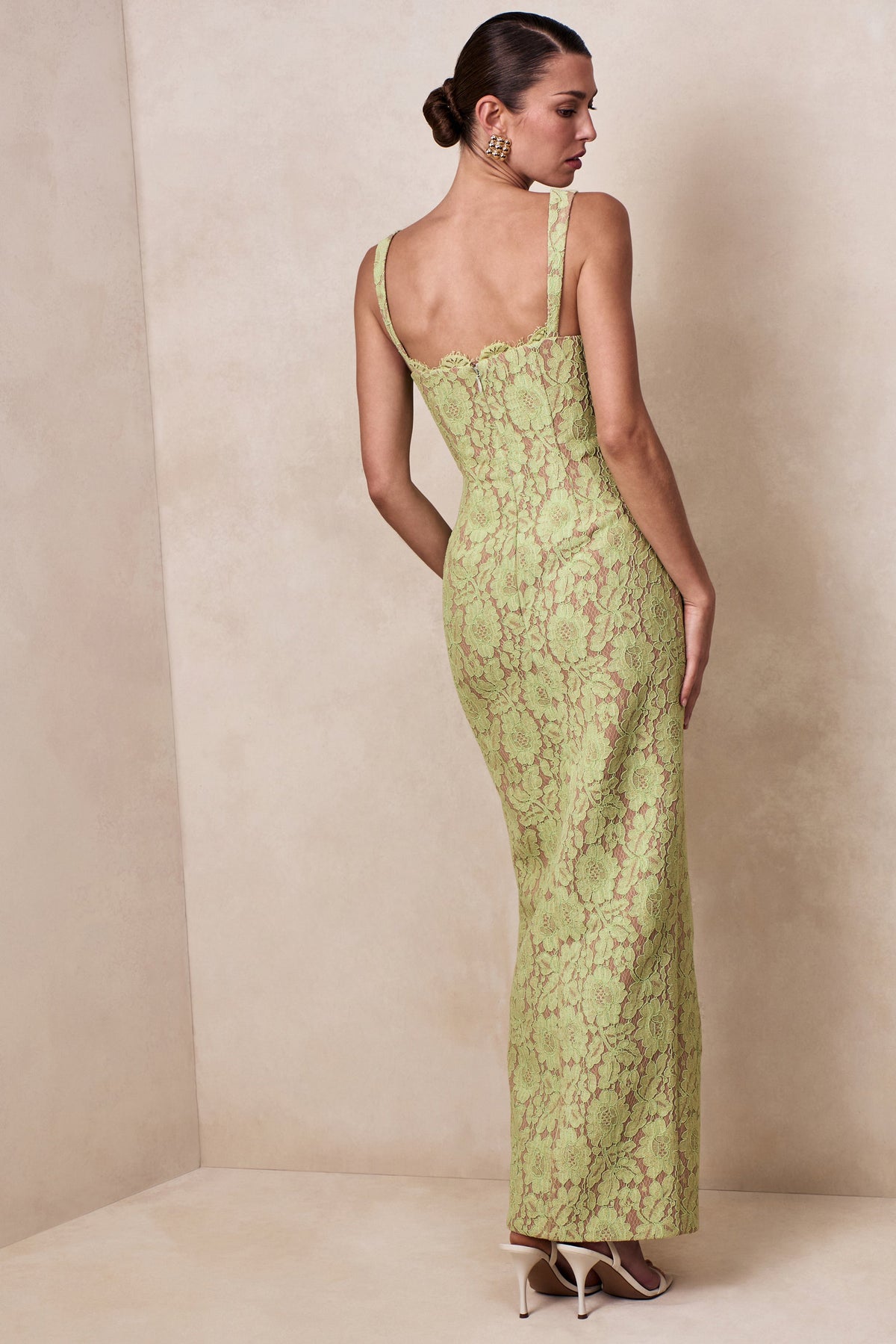 Zarisse Green Lace Square-Neck Maxi Dress Club L London - USA Zarisse Green Lace Square-Neck Maxi Dress Club L London - USA