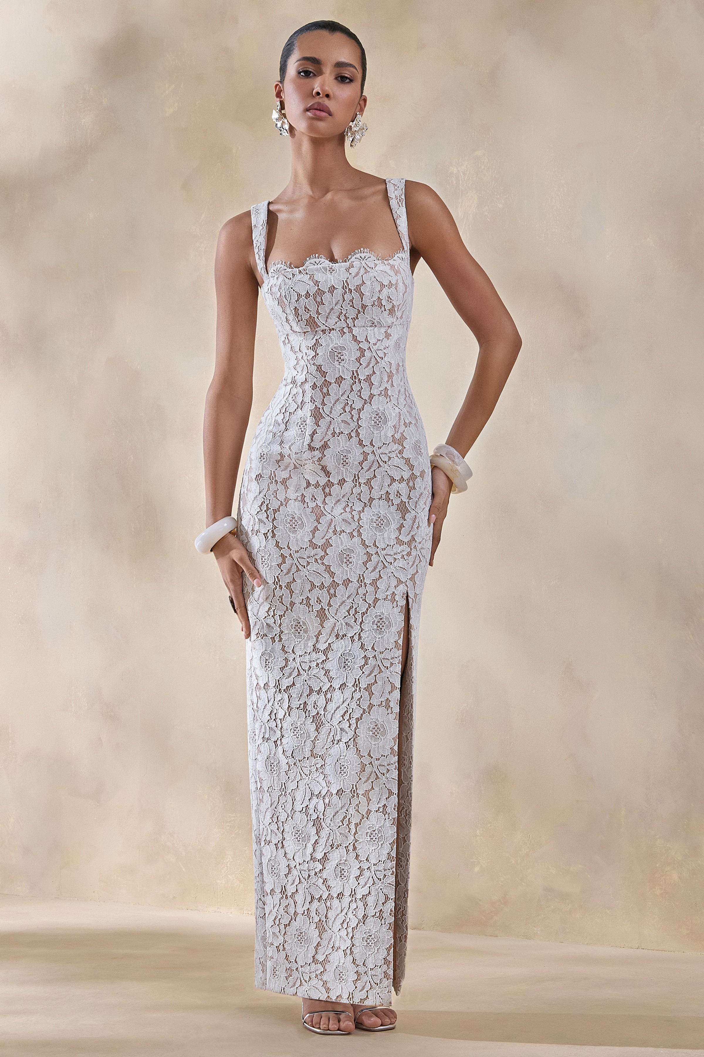 Zarisse | White Lace Square-Neck Maxi Dress – Club L London - USA