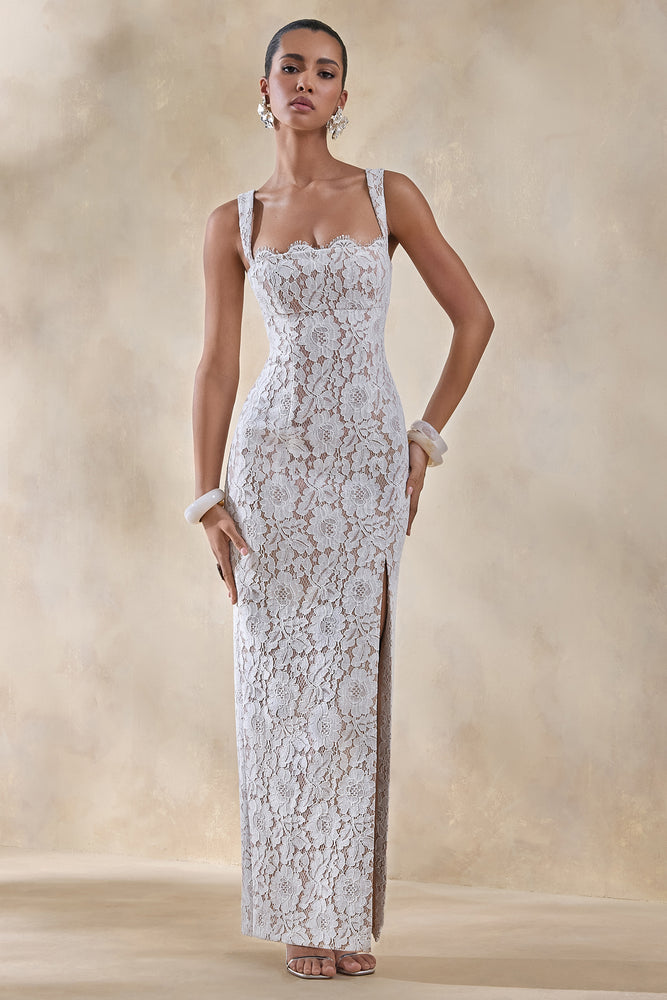 Zarisse White Lace Square-Neck Maxi Dress – Club L London