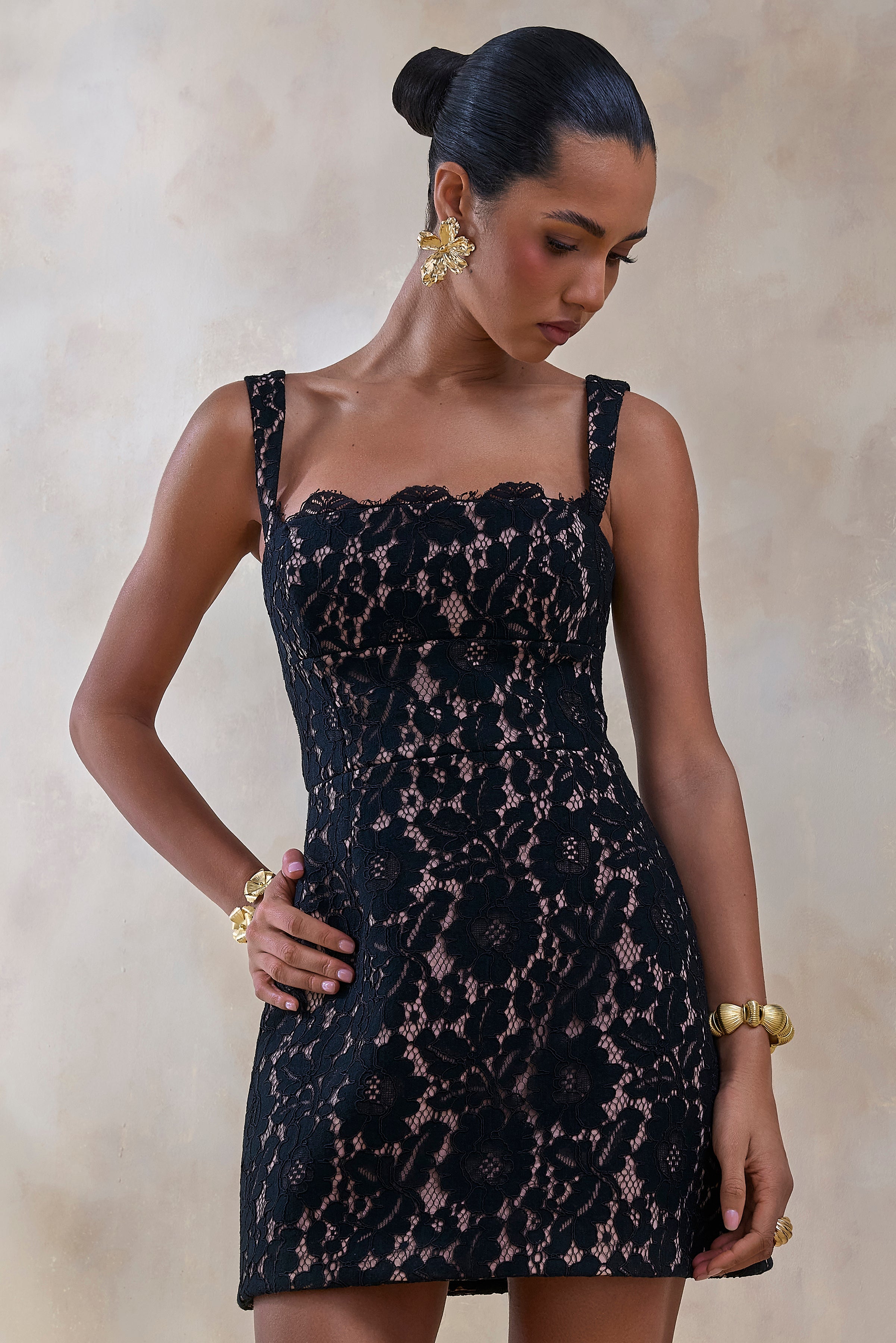 Orelisse | Black Lace Square-Neck Mini Dress – Club L London - USA