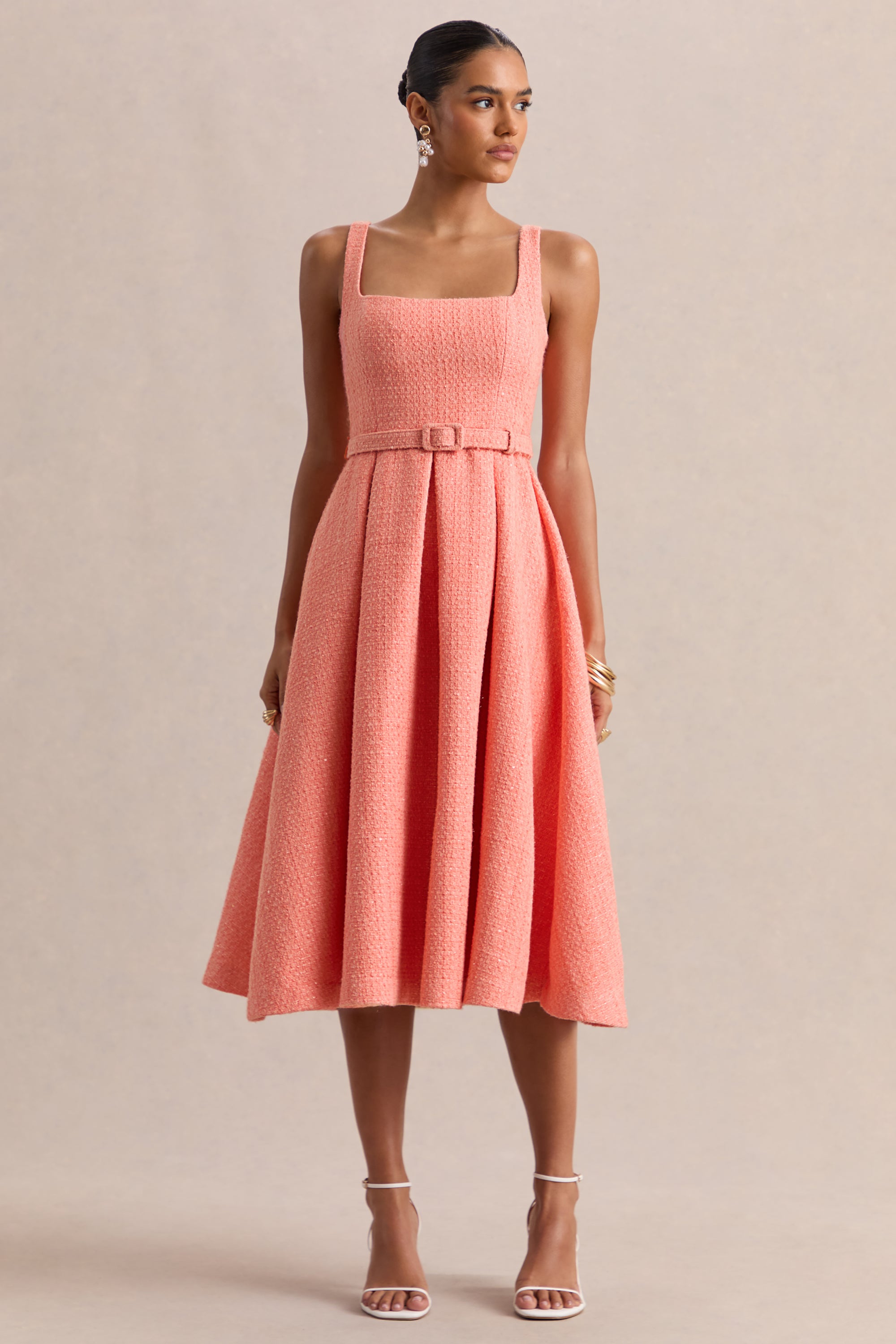 coral pink midi dress Coral Pink Silk Midi Slip Dress, Bow Tie Open Back