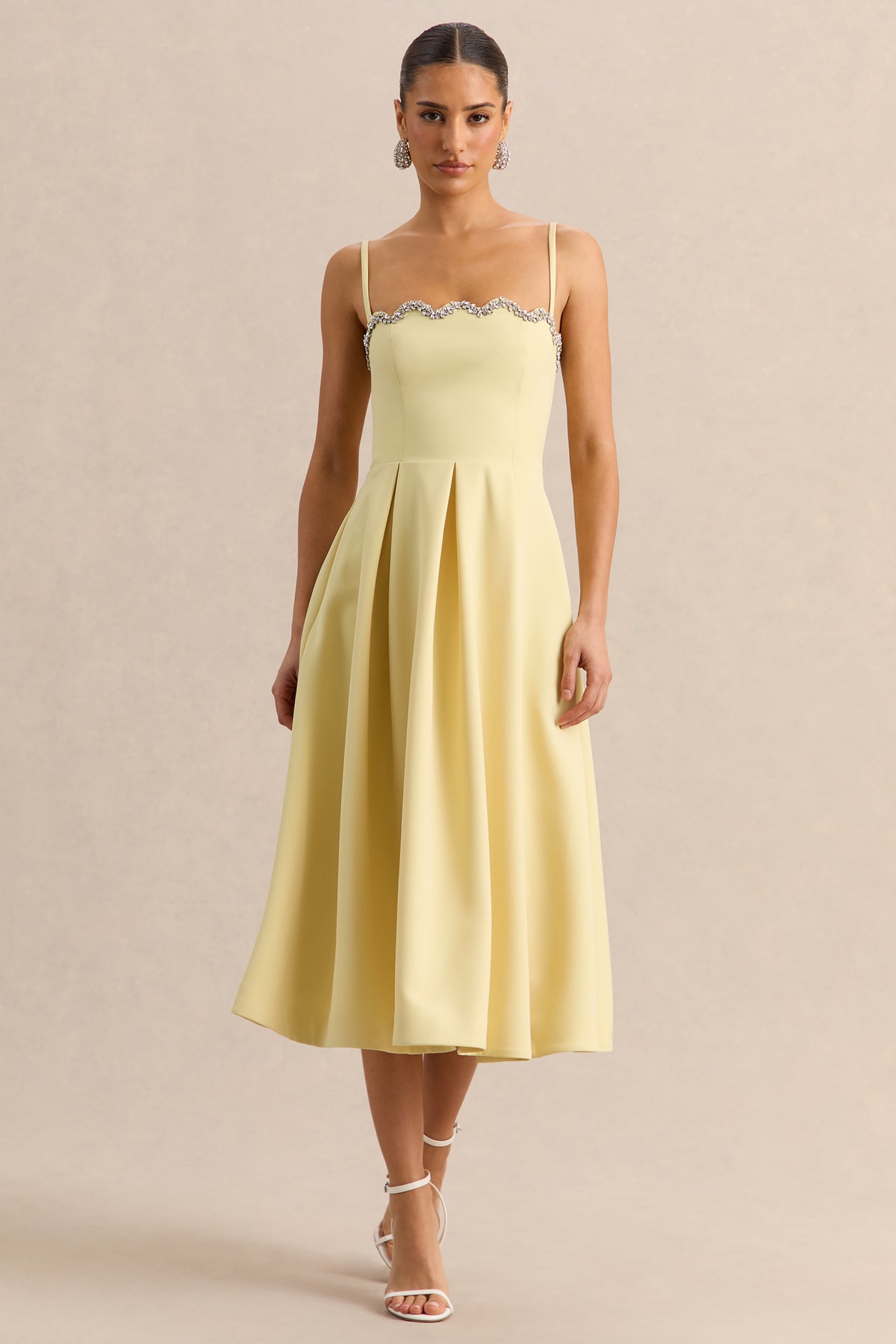 Evoria Lemon Scalloped Square-Neck Midi Dress Club L London - USA Evoria Lemon Scalloped Square-Neck Midi Dress Club L London - USA