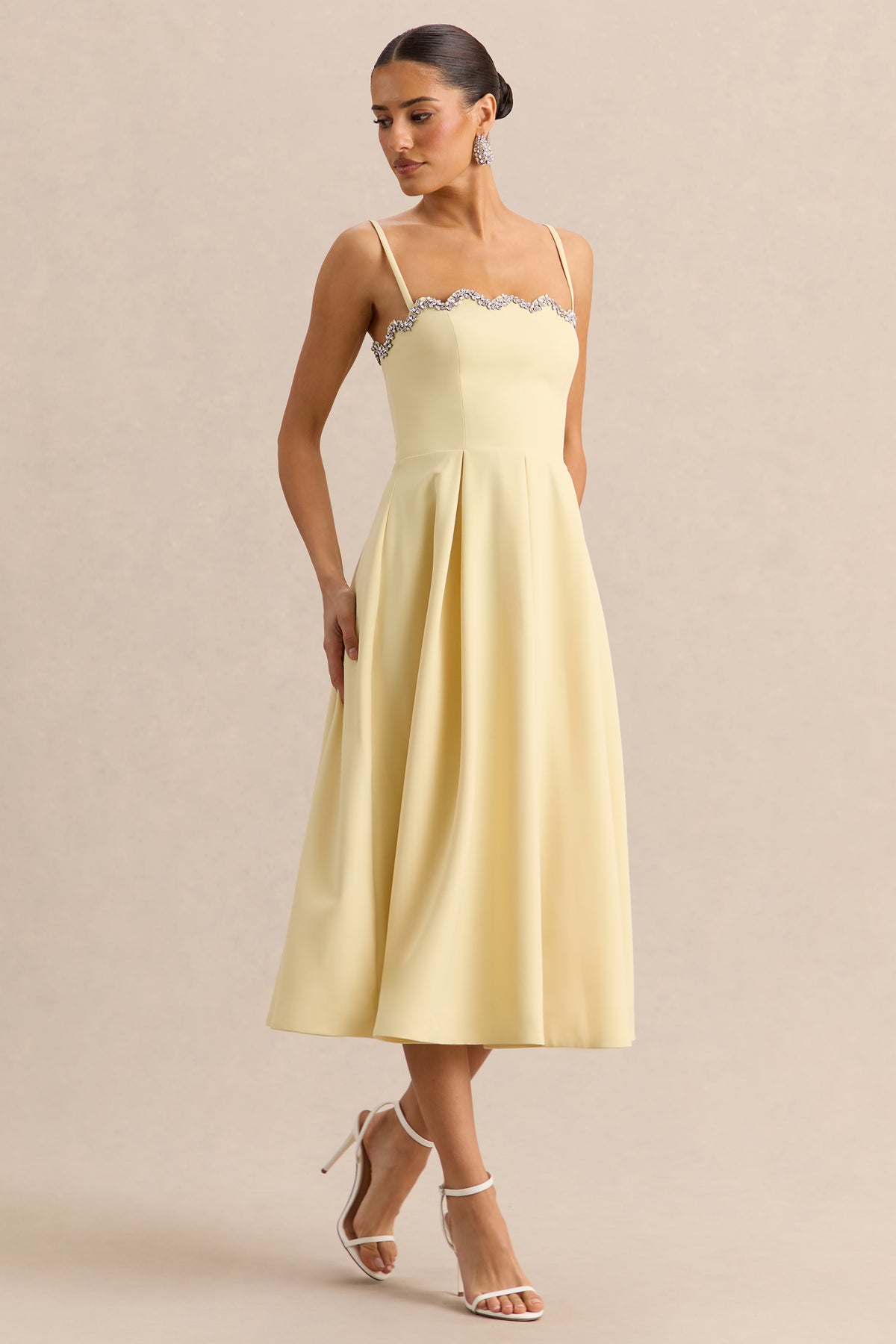 Evoria Lemon Scalloped Square-Neck Midi Dress Club L London - USA Evoria Lemon Scalloped Square-Neck Midi Dress Club L London - USA