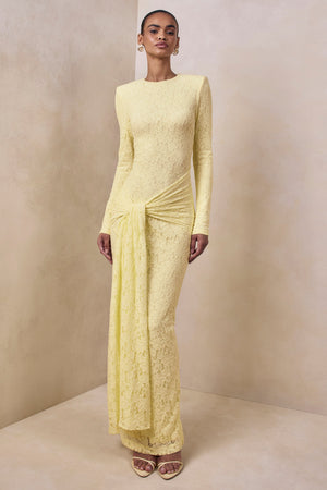 chandra lace detail satin maxi dress lemon Evangela | Crew-Neck With Wrap-Detail The ALEENA Satin And Size:US 7.5 | EU 38 Calvin Klein Women's Sleeveless sleeveless halter evening gown