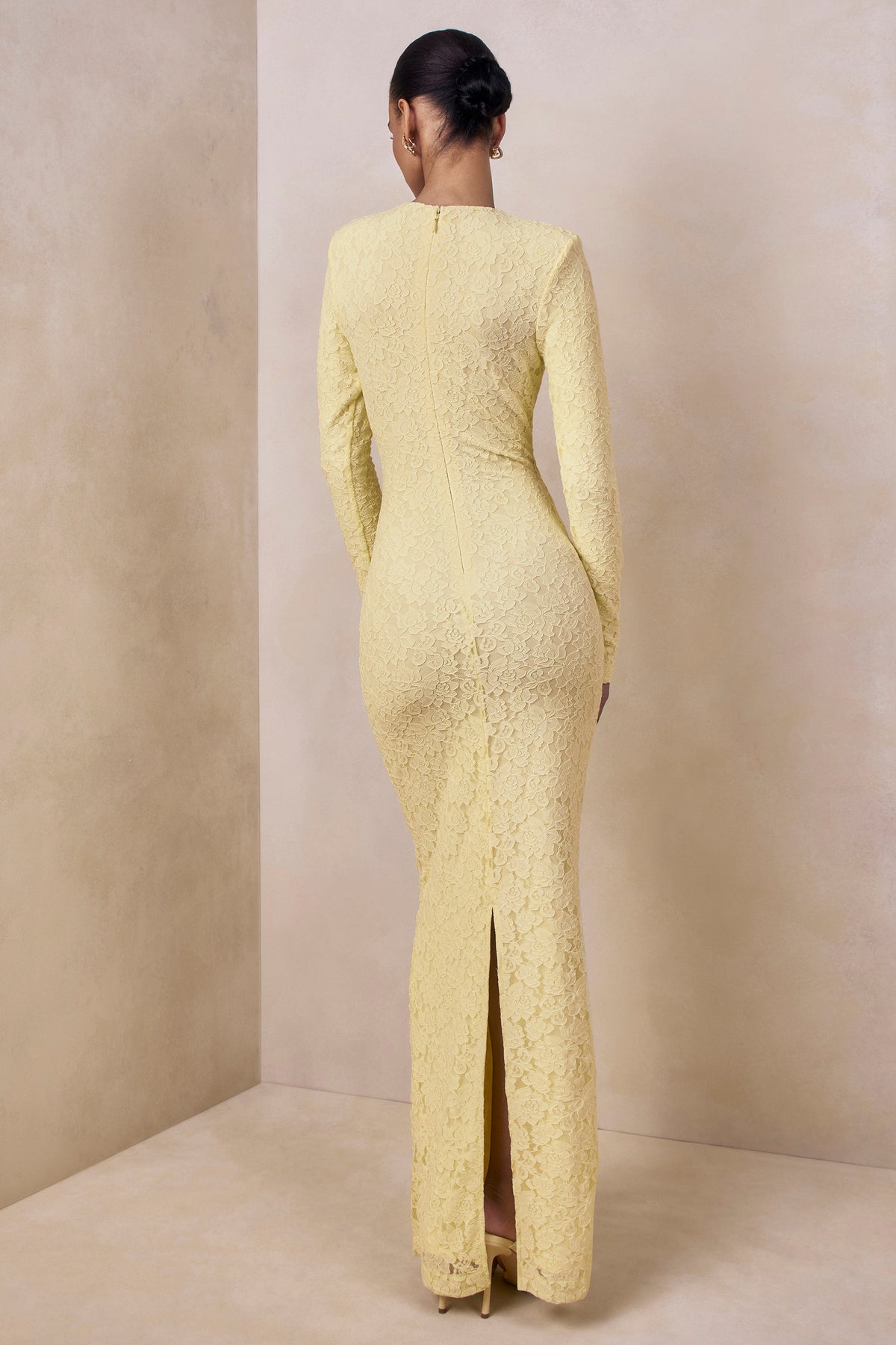 Evangela | Lemon Lace Crew-Neck Maxi Dress With Wrap-Detail - UK 8 Lemon Evangela | Lemon Lace Crew-Neck Maxi Dress With Wrap-Detail - UK 8 Lemon