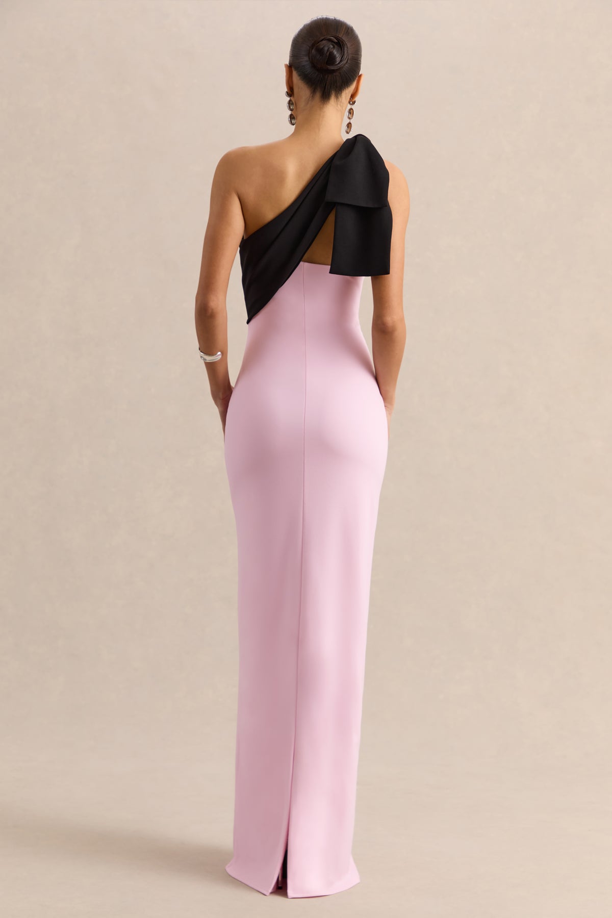 dress pink and black Adara | PINK & Black Asymmetric-Neck Maxi Dress With Bow-Detail