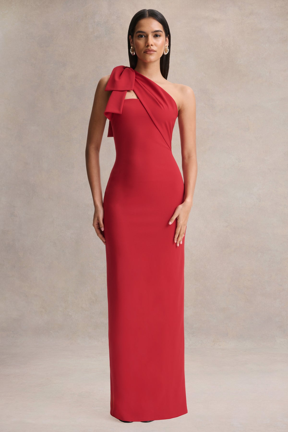 Adara Red Asymmetric-Neck Maxi Dress With Bow-Detail Club L London - USA Adara Red Asymmetric-Neck Maxi Dress With Bow-Detail Club L London - USA