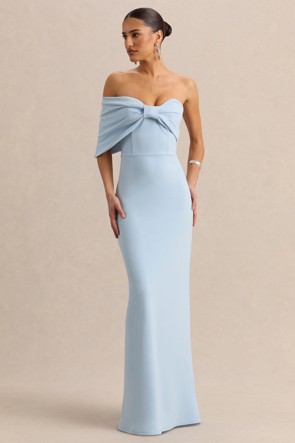 Agatha | Powder BLUE Bow Bardot-Neck Maxi Dress - UK 12 BLUE Agatha | Powder BLUE Bow Bardot-Neck Maxi Dress - UK 12 BLUE