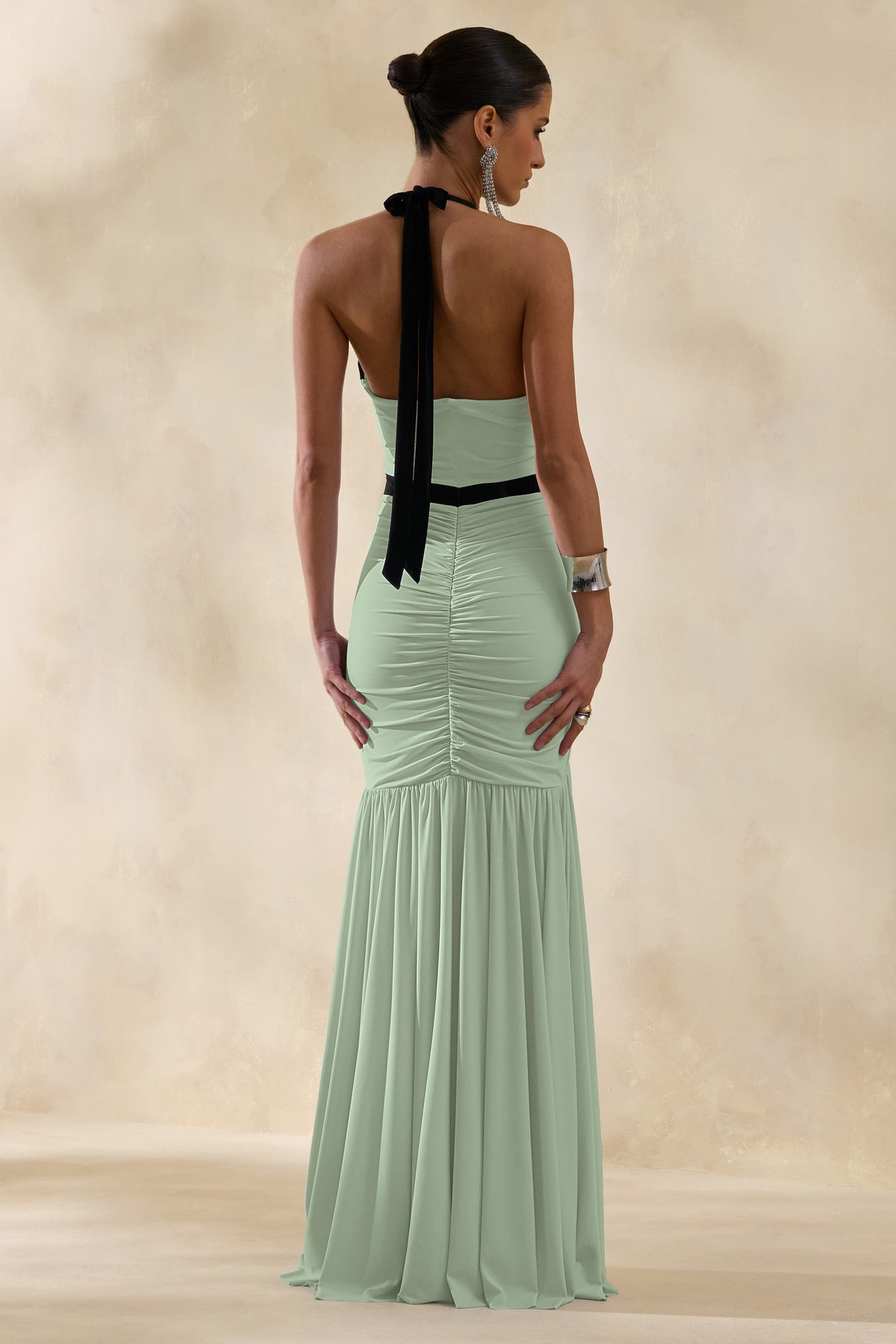 Cosmina Mint Plunge-Neck Maxi Dress With Bow-Detail Club L London - USA Cosmina Mint Plunge-Neck Maxi Dress With Bow-Detail Club L London - USA