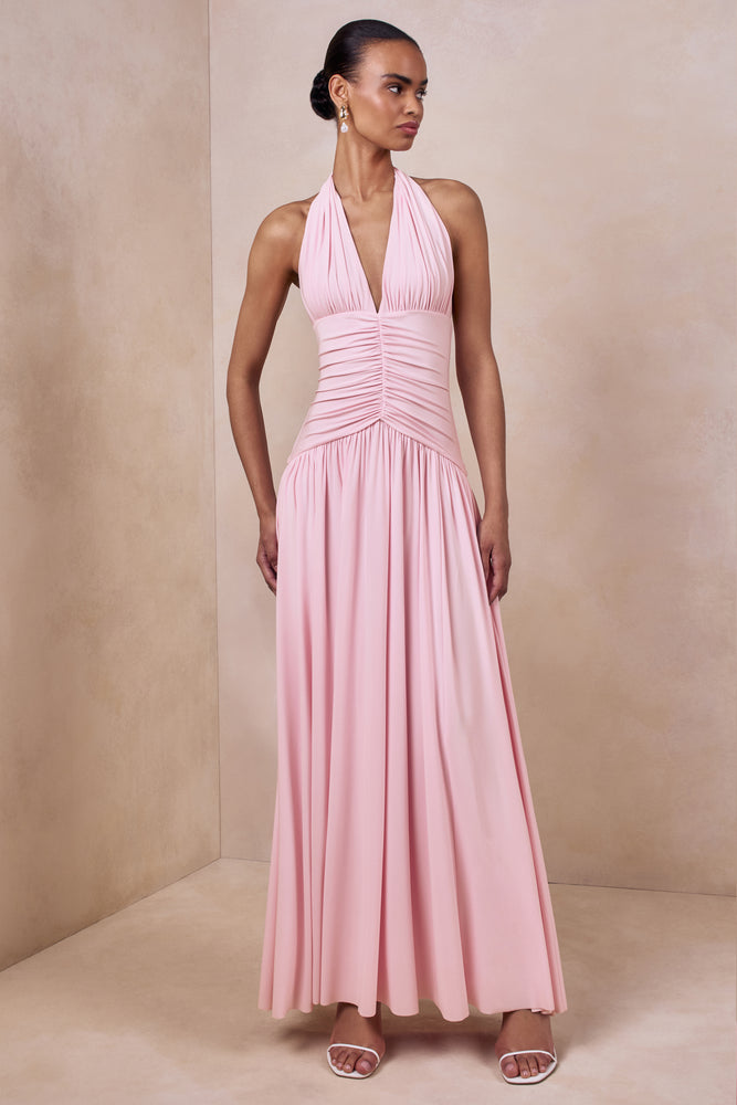 Bettina Pink Plunge-Neck Maxi Dress With Gathered-Detailing  Club L London  - USA