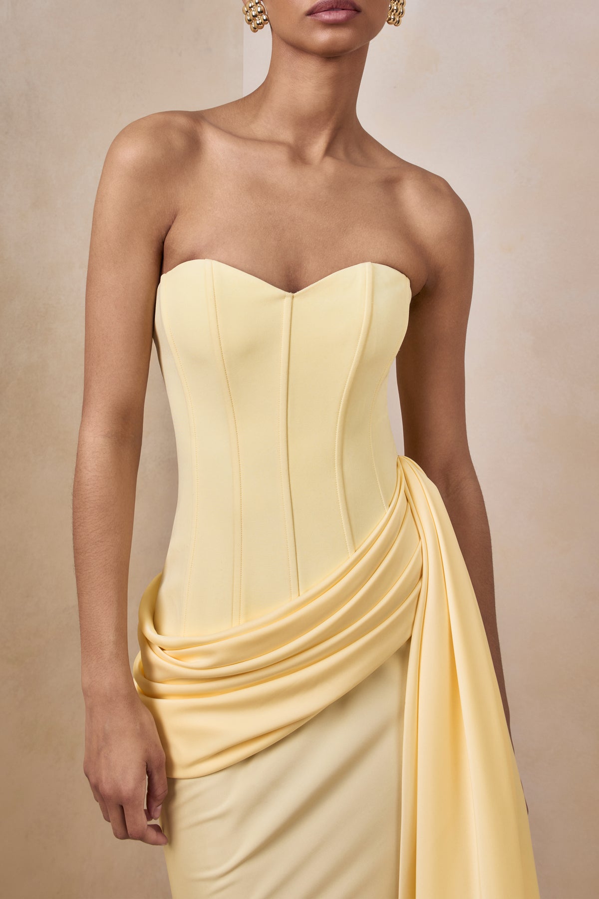 CL137284121 - Oakley | Lemon Satin Bandeau Maxi Dress With Draped Skirt_03.jpg