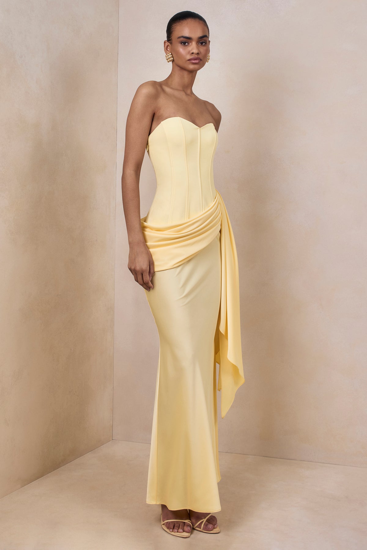 CL137284121 - Oakley | Lemon Satin Bandeau Maxi Dress With Draped Skirt_05.jpg