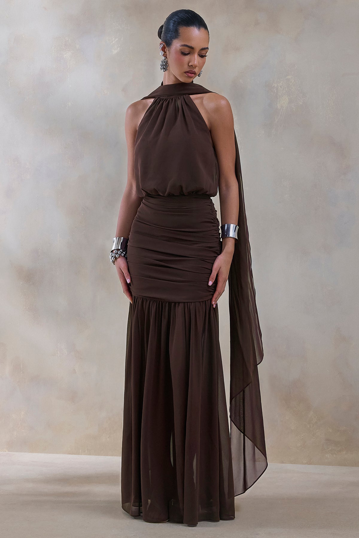 brown halter maxi dress Veronique | Brown Halter-Neck Maxi Dress