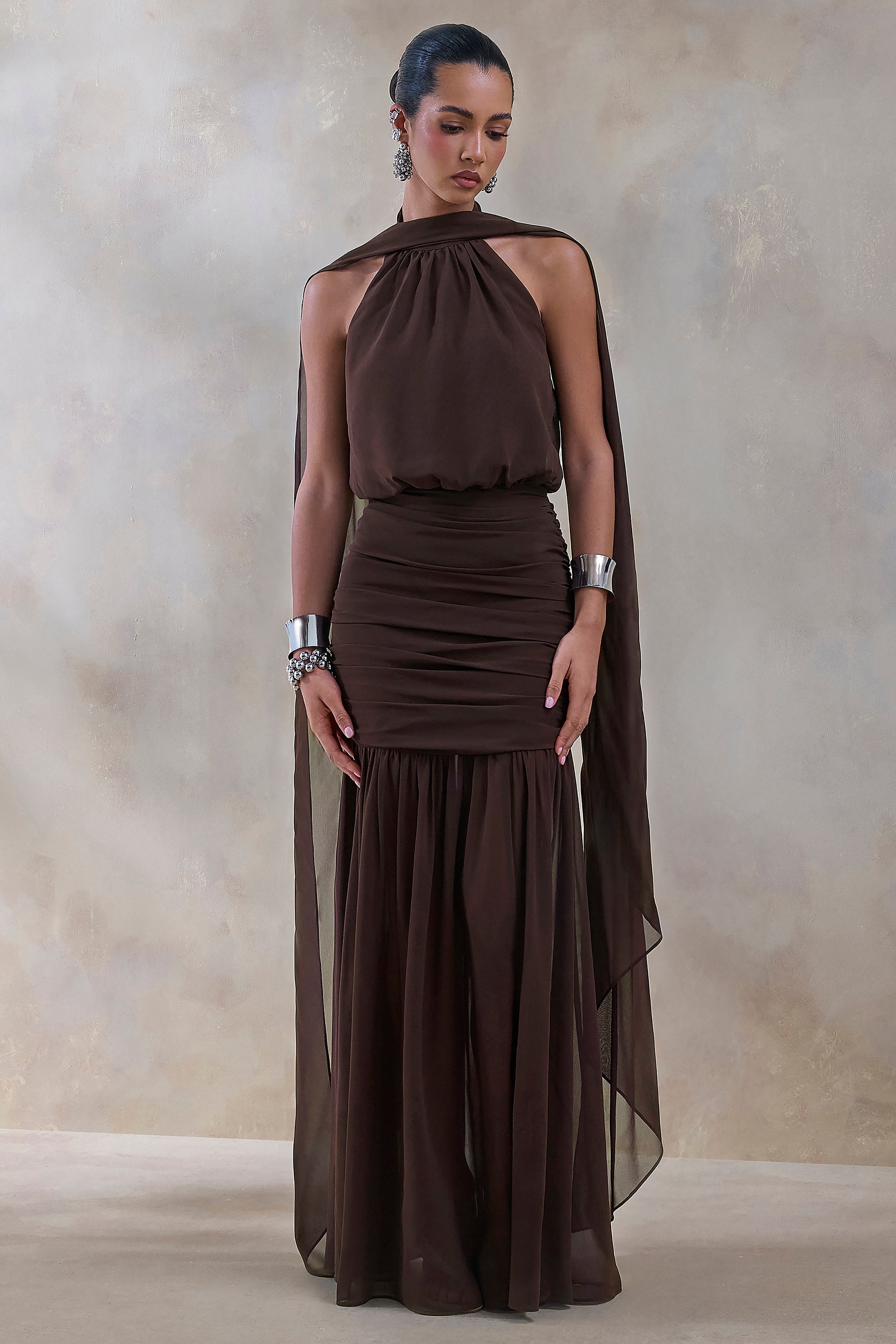 loft brown halter dress Soleil Halter Neck Maxi Dress