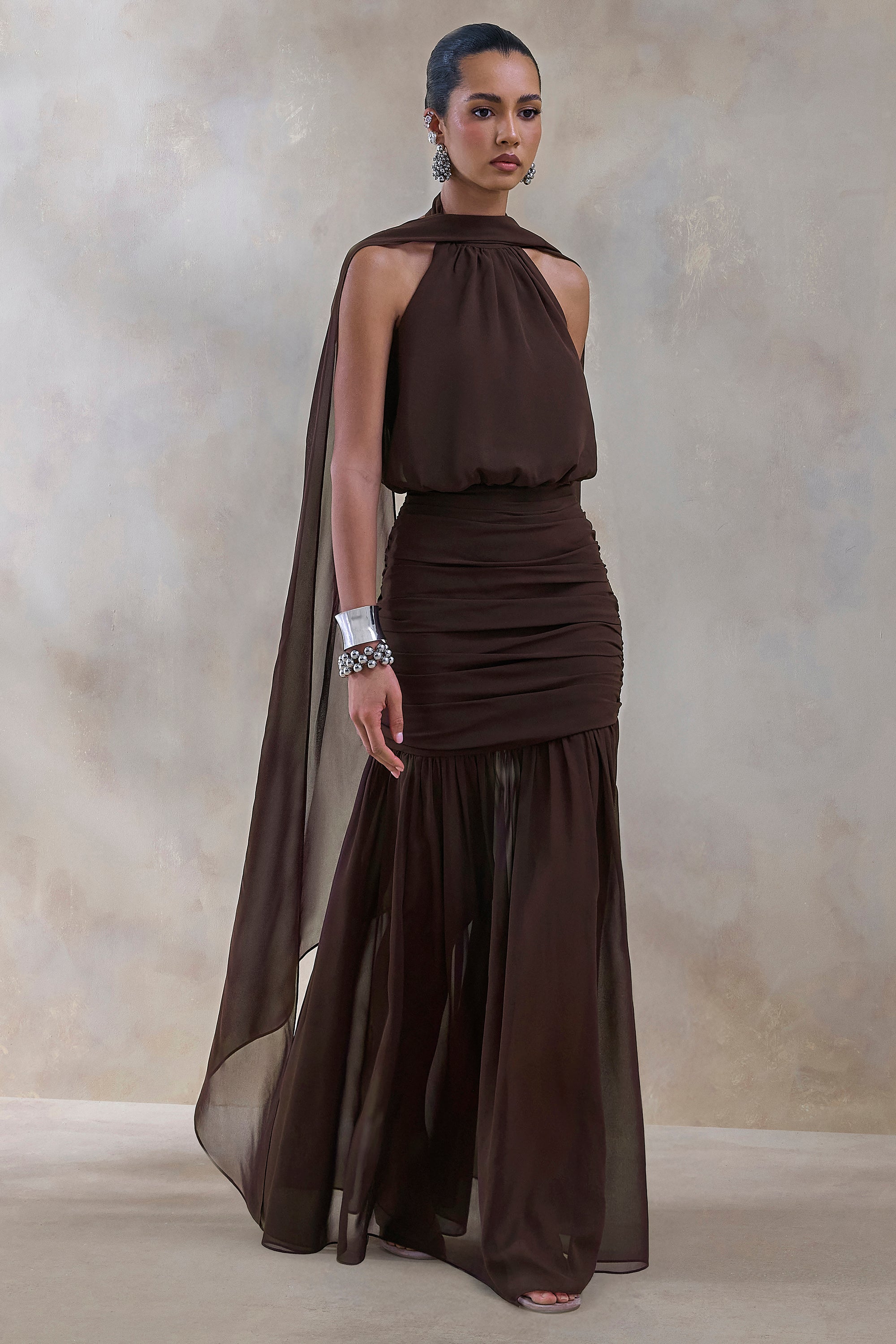 brown halter dress Women's Refined Glow Faux Suede Halter Mini Dress in Chocolate
