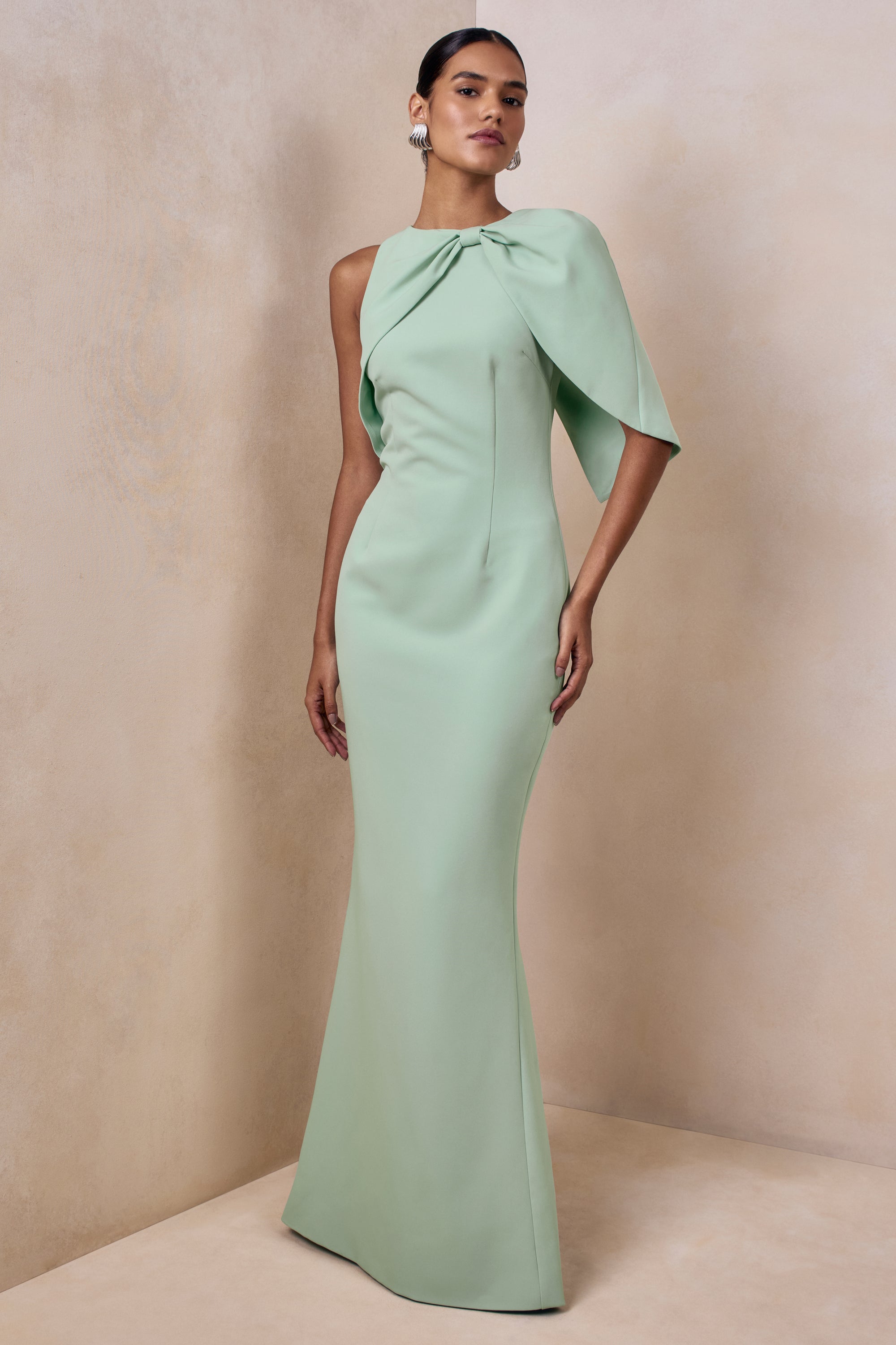 mint long dress Elpis Cowl Button Satin Maxi Dress Mint