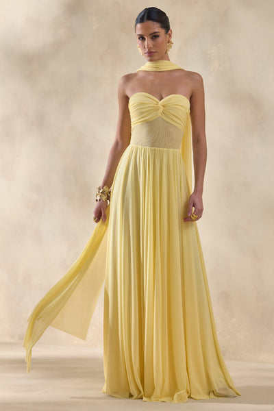 chinese dress ladies Clemence Smocked Frill Trim Maxi Dress Lemon