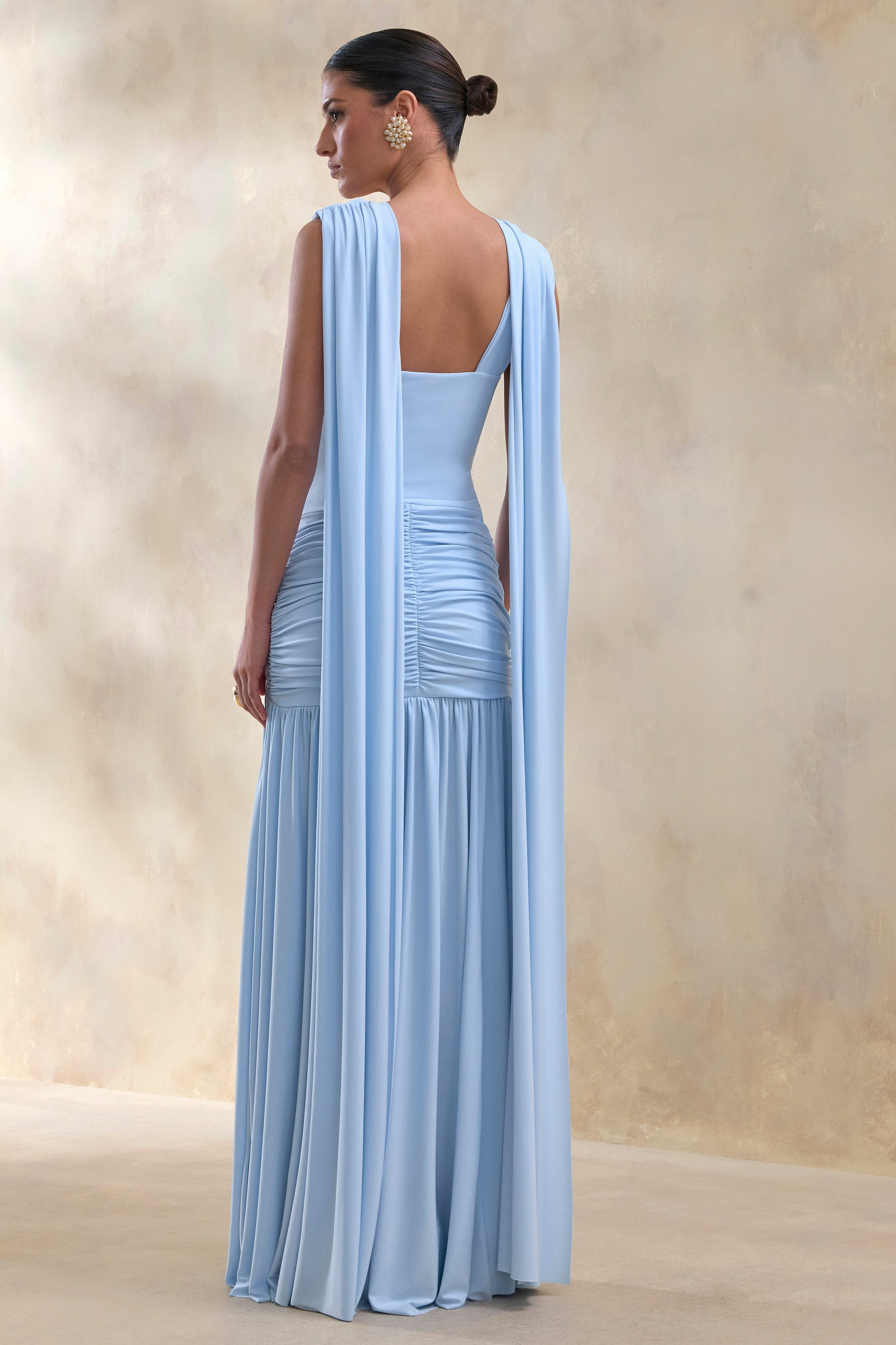 blue ruched maxi dress Cupshe Perfect Drape Blue Maxi Dress - Blue
