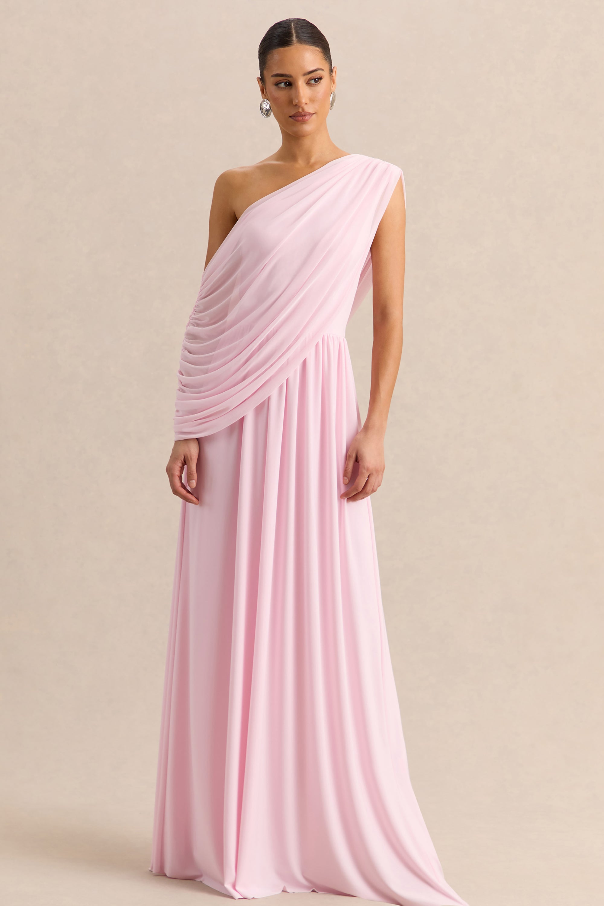 asymmetrical dress pink ASYMMETRIC DRAPED CHIFFON MINI DRESS IN DUSTY PINK | CULT MIA